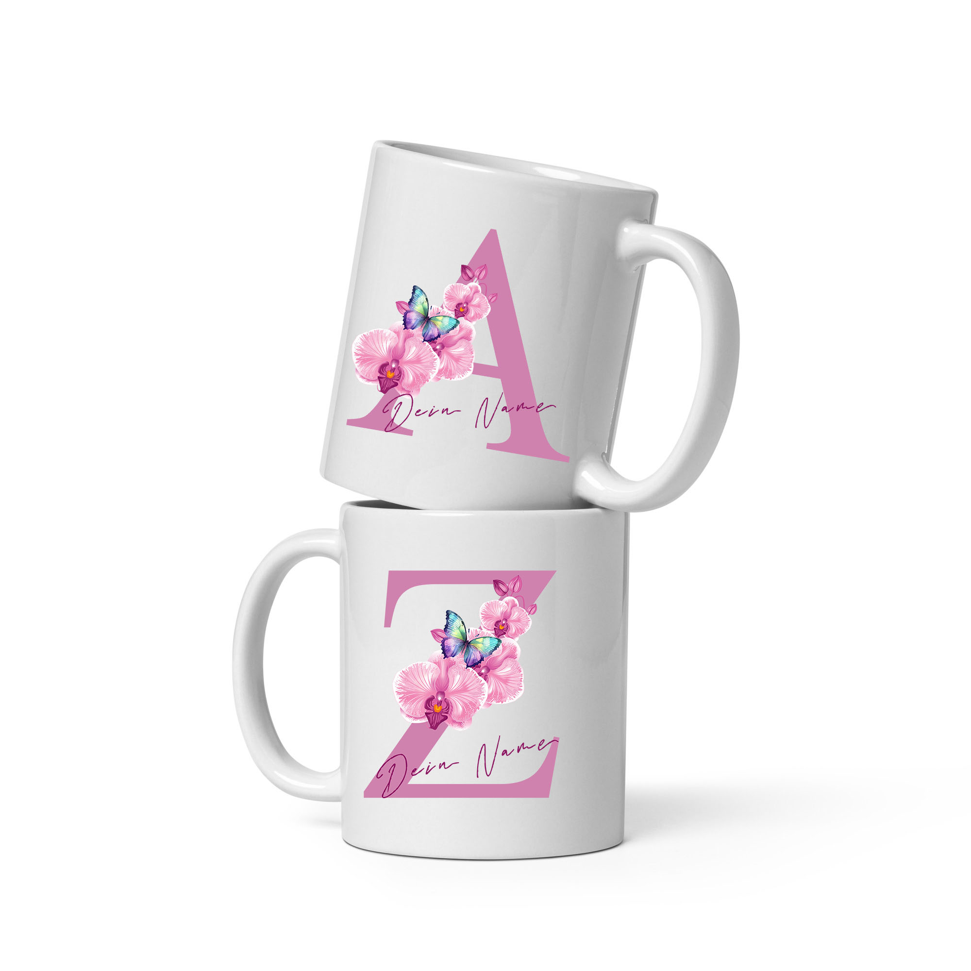 Orchideen-Tasse mit persönlichem Touch: Einzigartiges Blumendesign mit individuellem Namen für besondere Kaffeemomente!