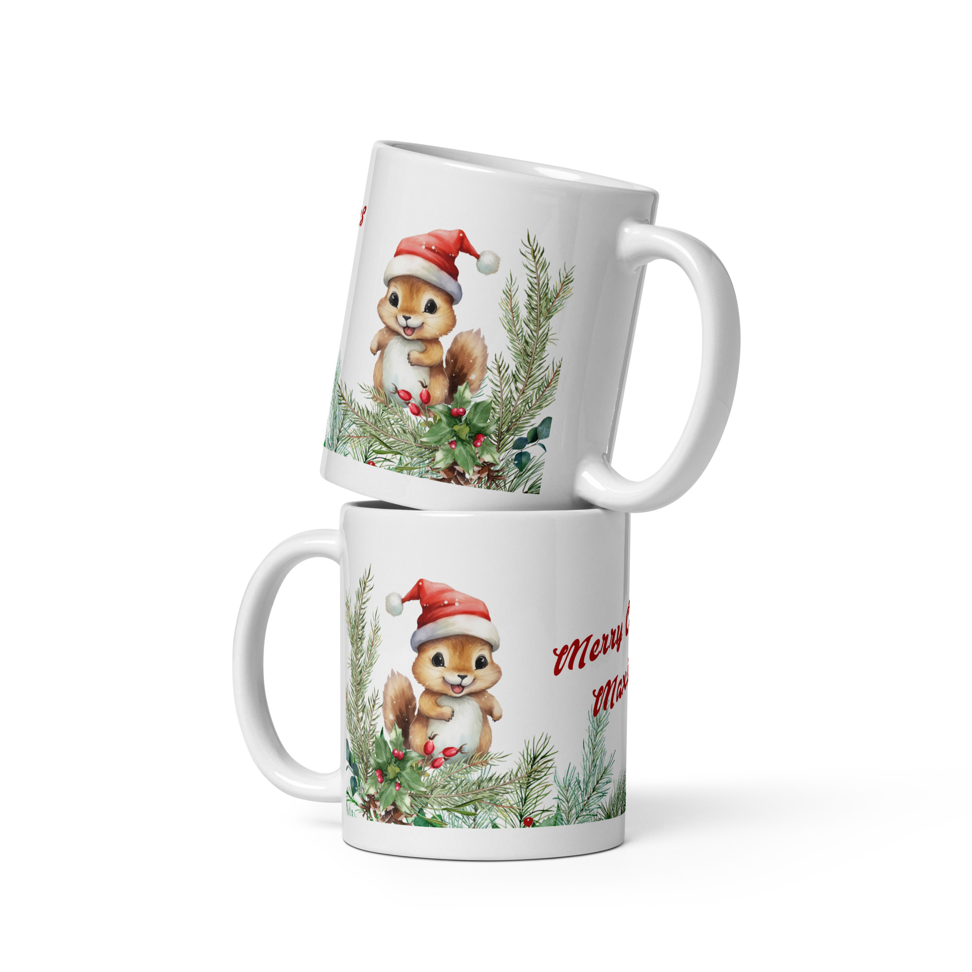 Personalisierte Tasse Eichhörnchen zu Weihnachten mit Namen