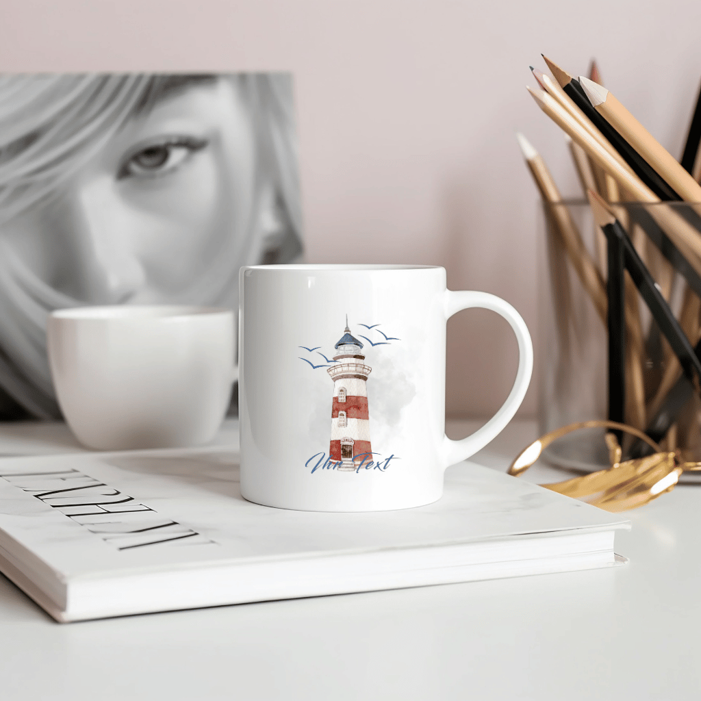 Personalisierte Tasse mit Leuchtturm | Aquarell | Geschenk | Maritim