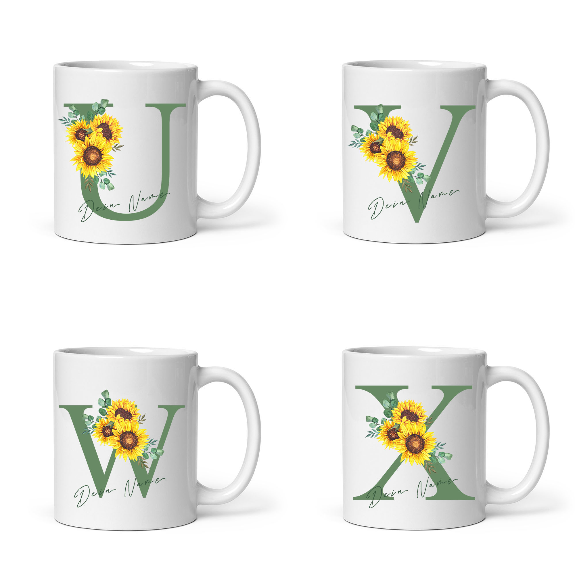 Personalisierte Sonnenblumen-Tasse: Blumiges Design, individueller Name