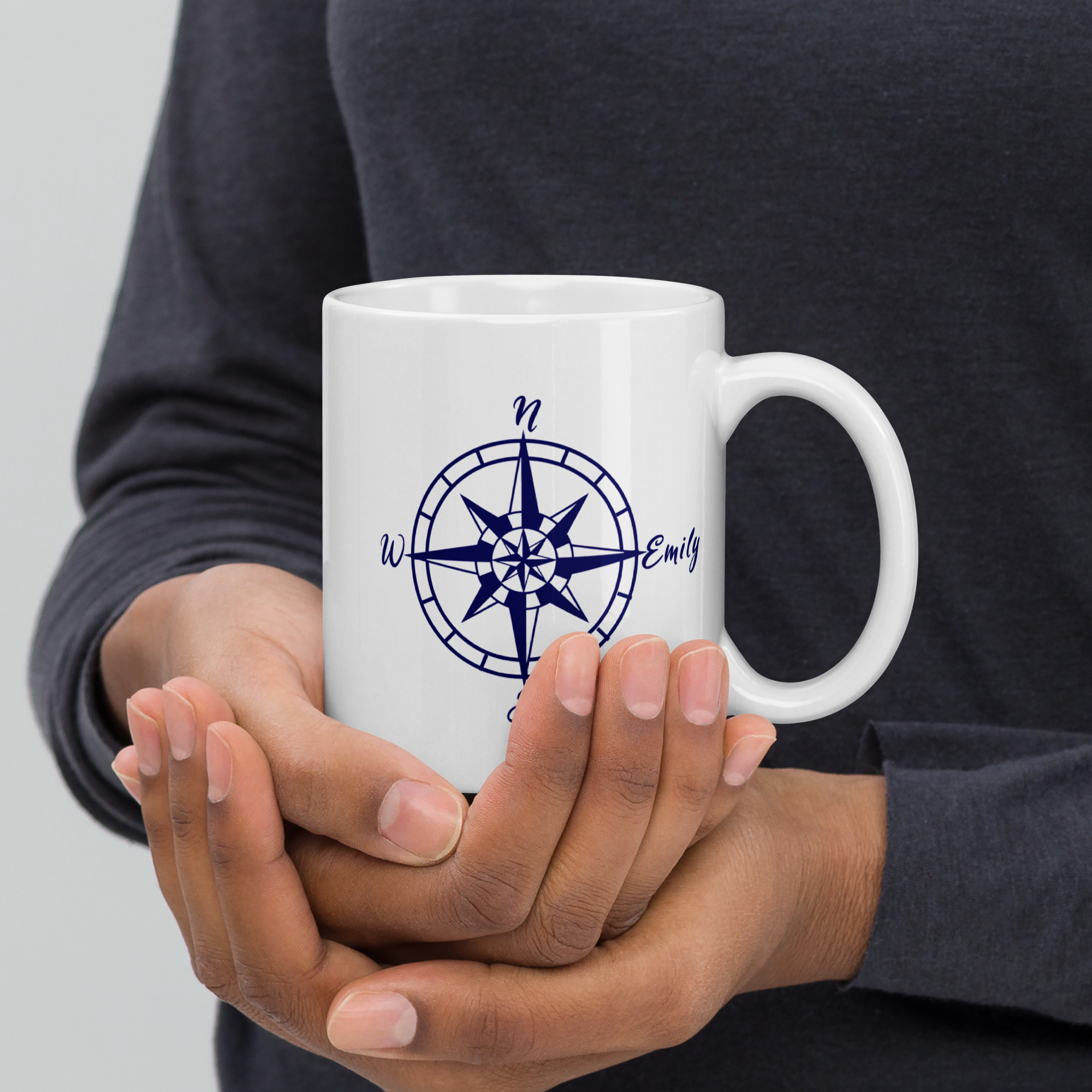 Maritime Kaffeetasse mit Kompass und Wunschnamen - Perfektes Geschenk