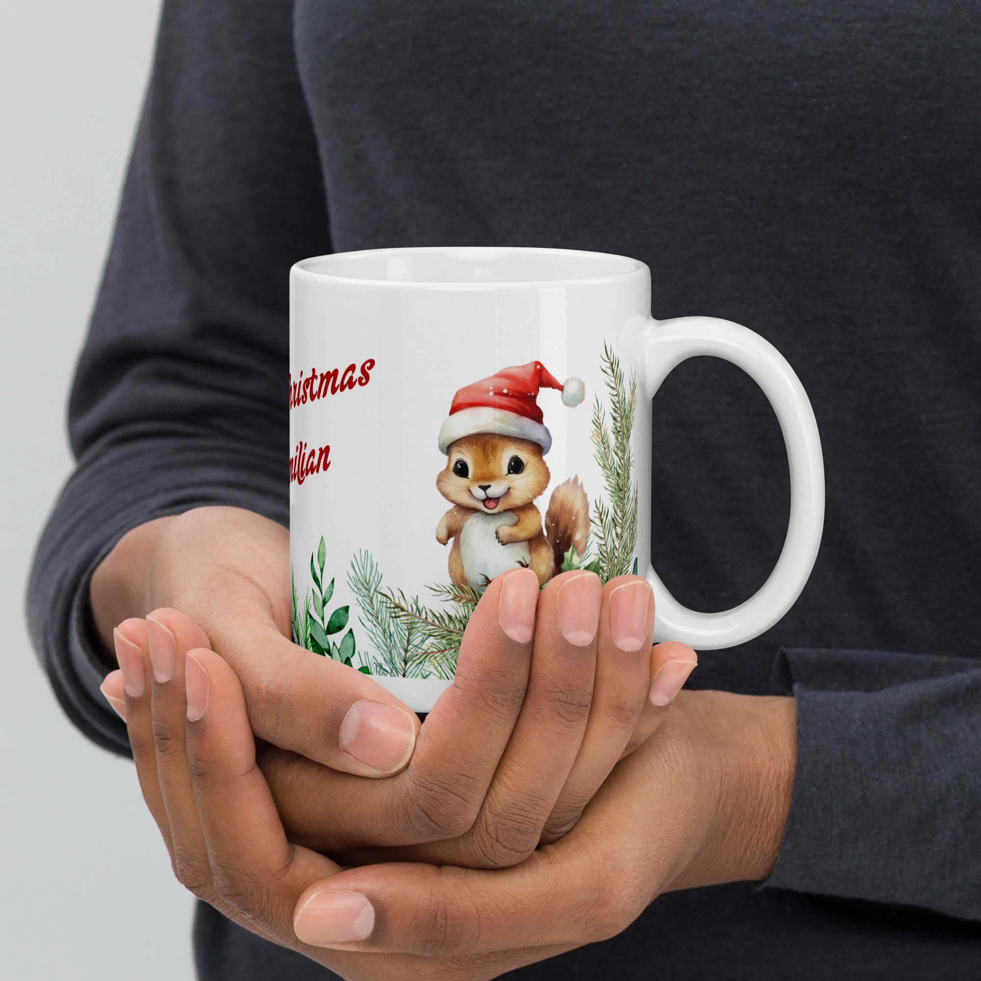 Personalisierte Tasse Eichhörnchen zu Weihnachten mit Namen