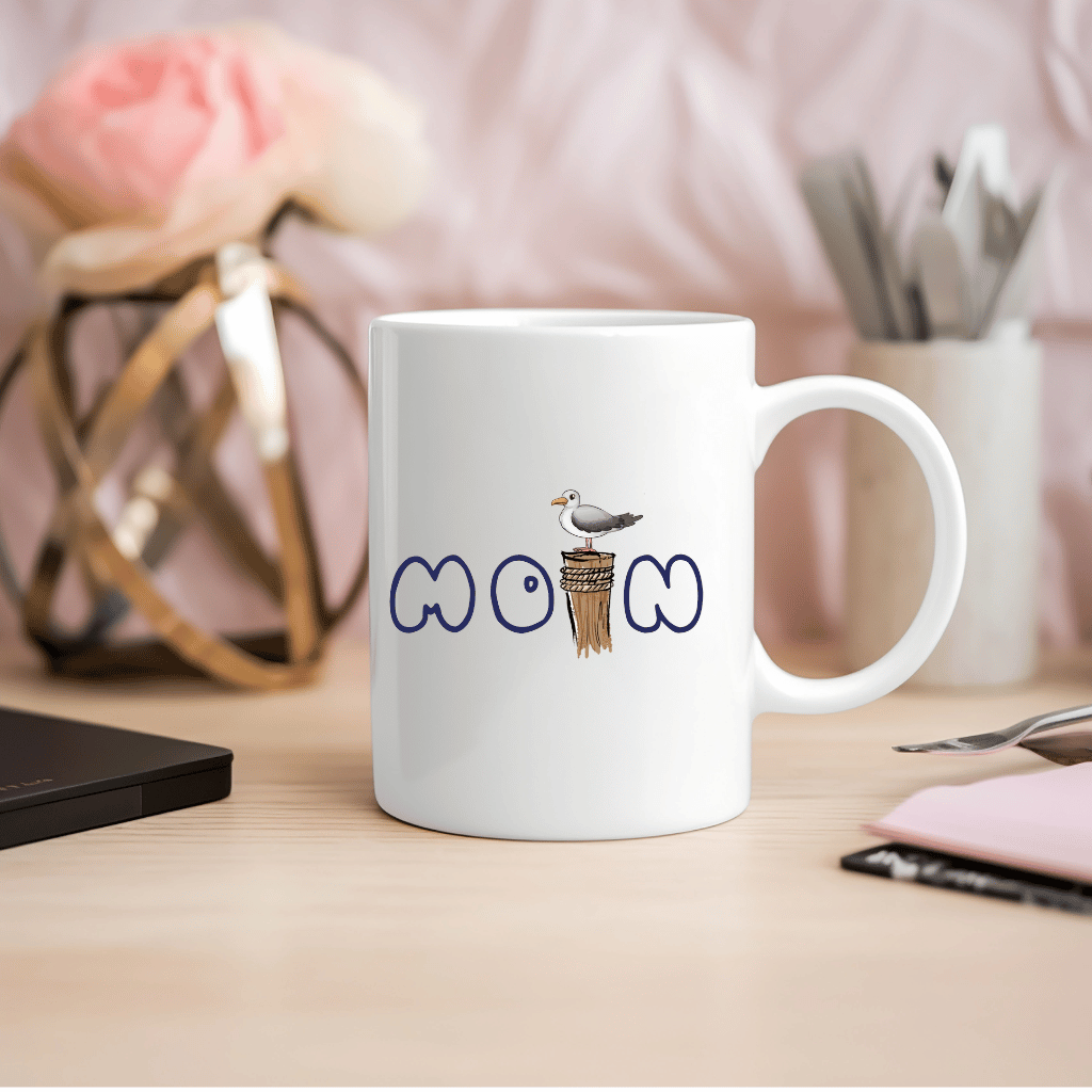 Nordsee-Design Kaffeetasse: "Moin mit Möwe" – Ein Hauch von Küstencharme beim Kaffee