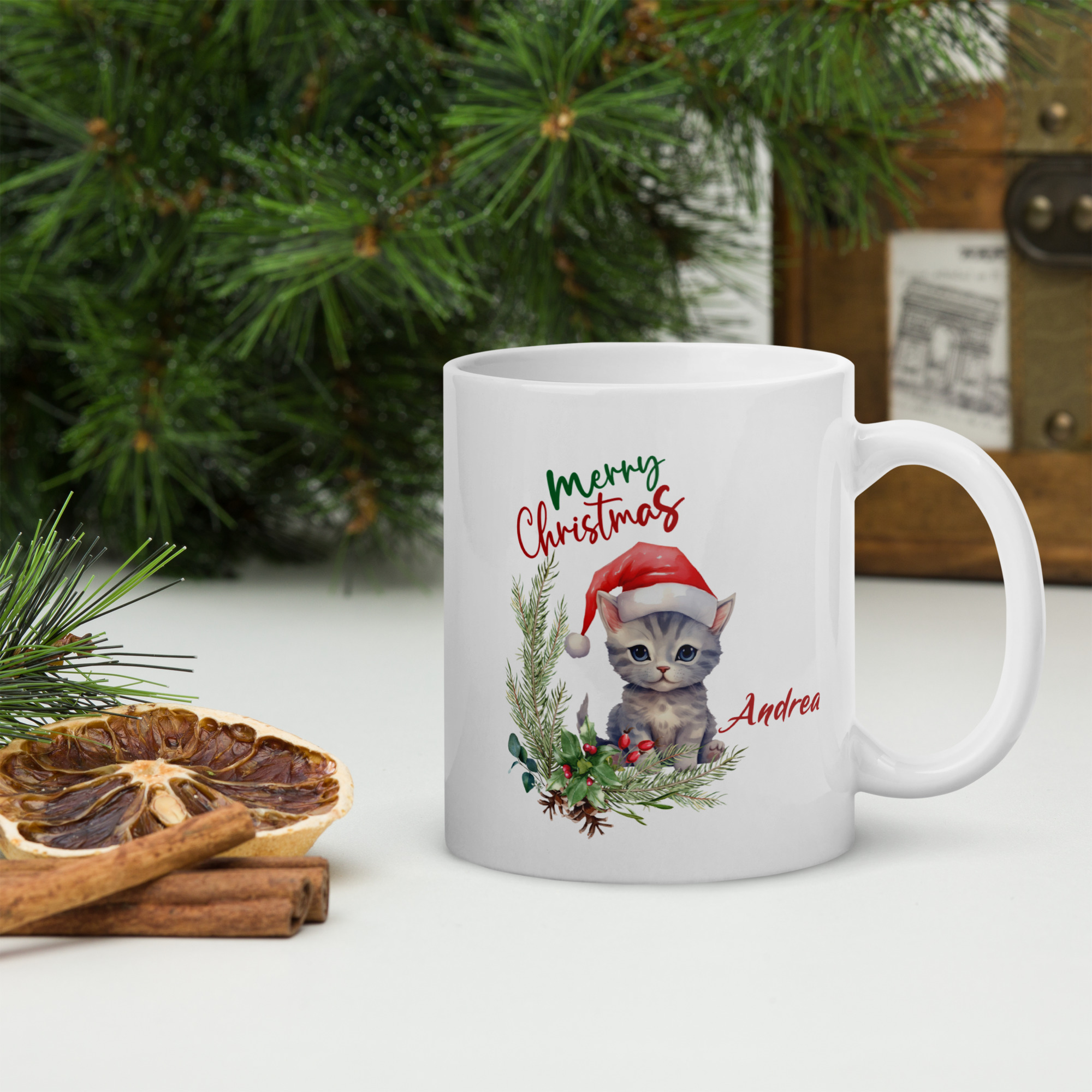 Personalisierte Tasse Kätzchen zu Weihnachten mit Namen