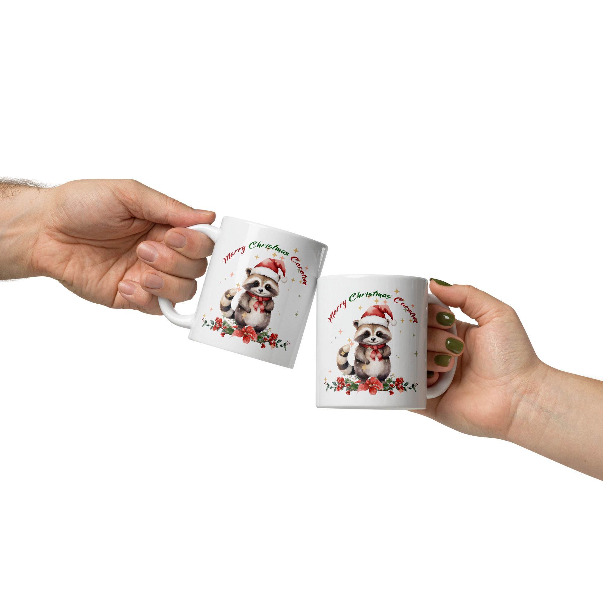 Personalisierte Tasse Waschbär zu Weihnachten mit Namen