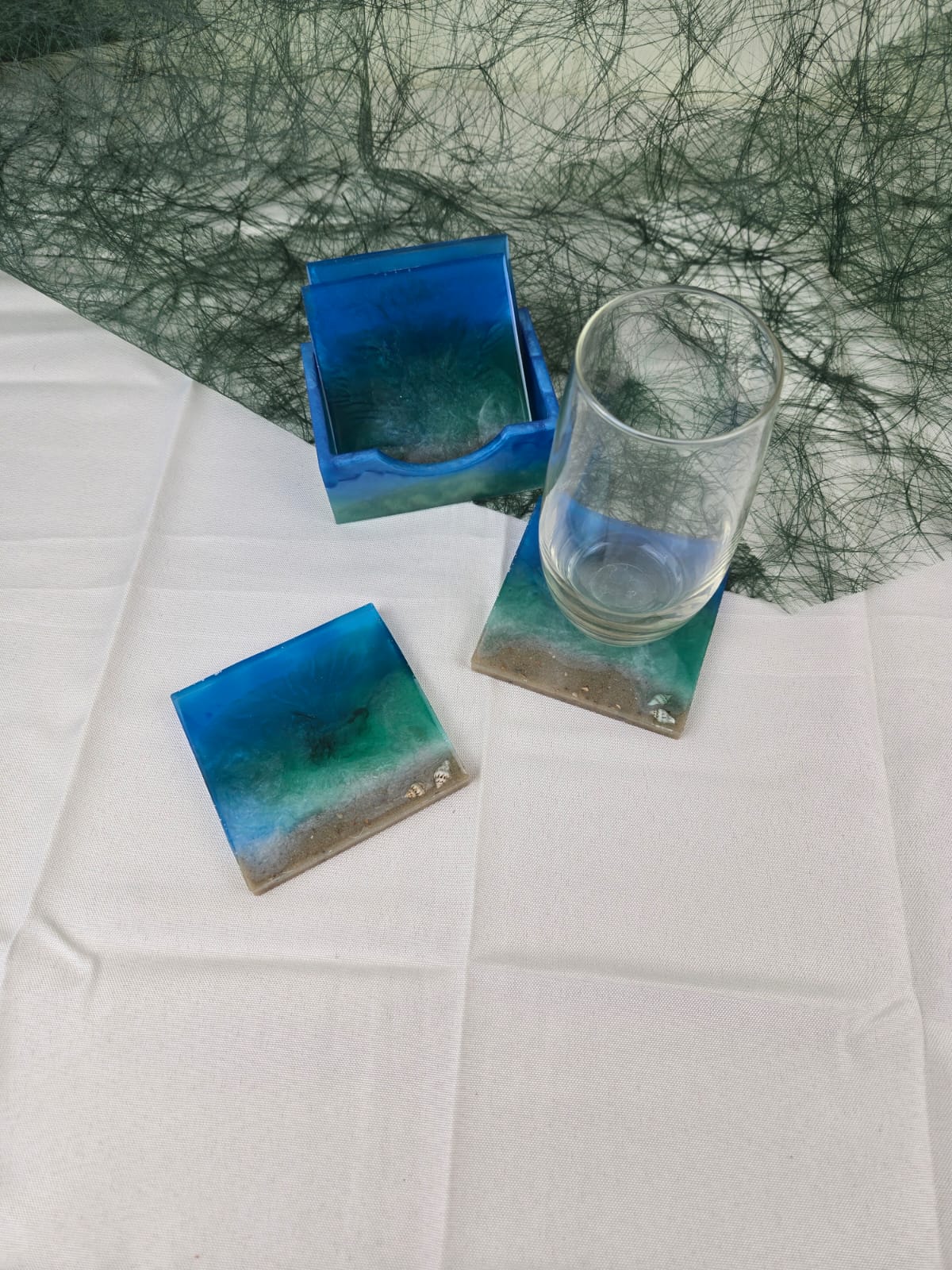 Maritime Resin Untersetzer-Set – Handgemachte Kunst für Urlaubsfeeling Zuhause