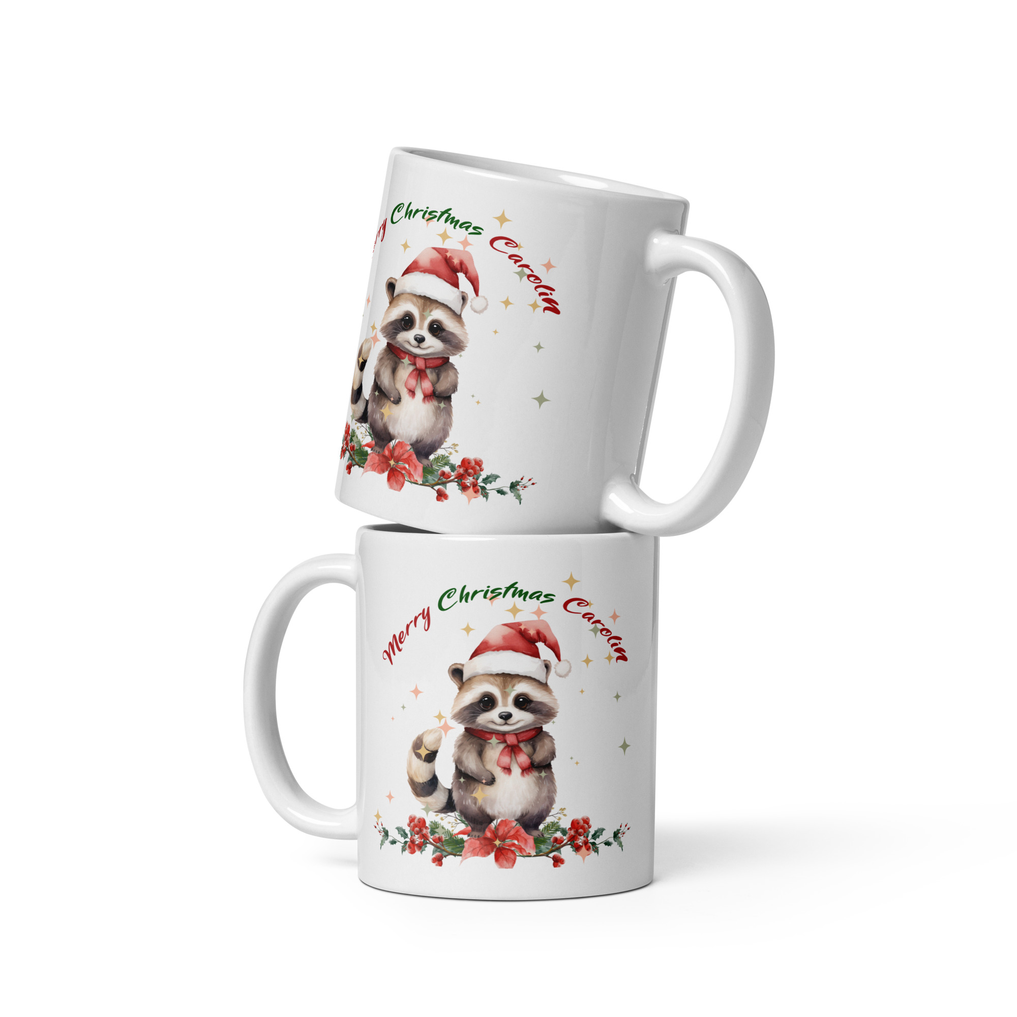 Personalisierte Tasse Waschbär zu Weihnachten mit Namen