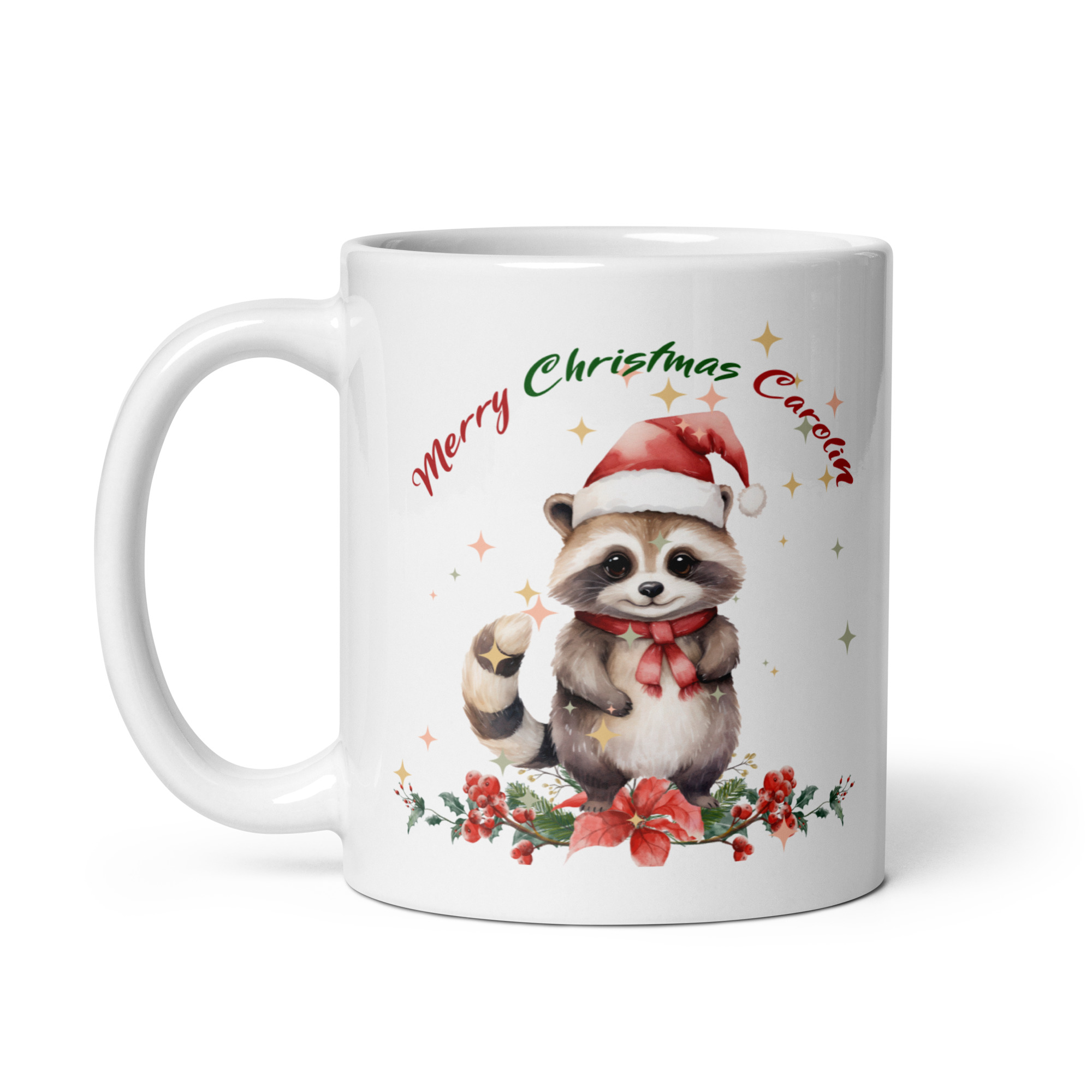 Personalisierte Tasse Waschbär zu Weihnachten mit Namen