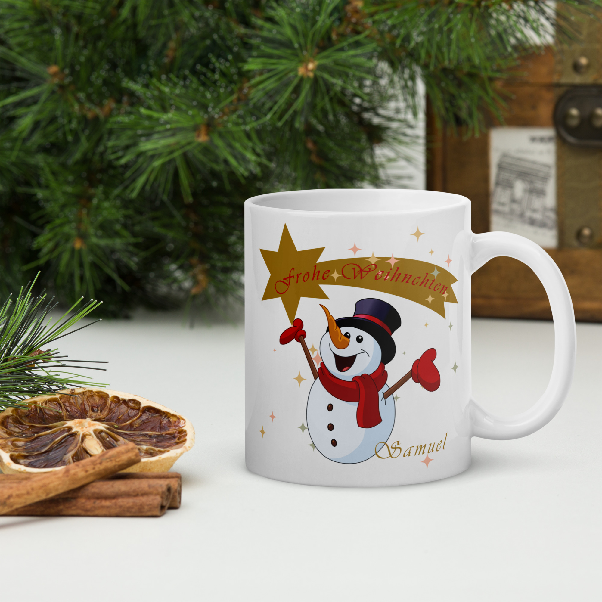 Personalisierte Tasse Schneemann zu Weihnachten mit Namen