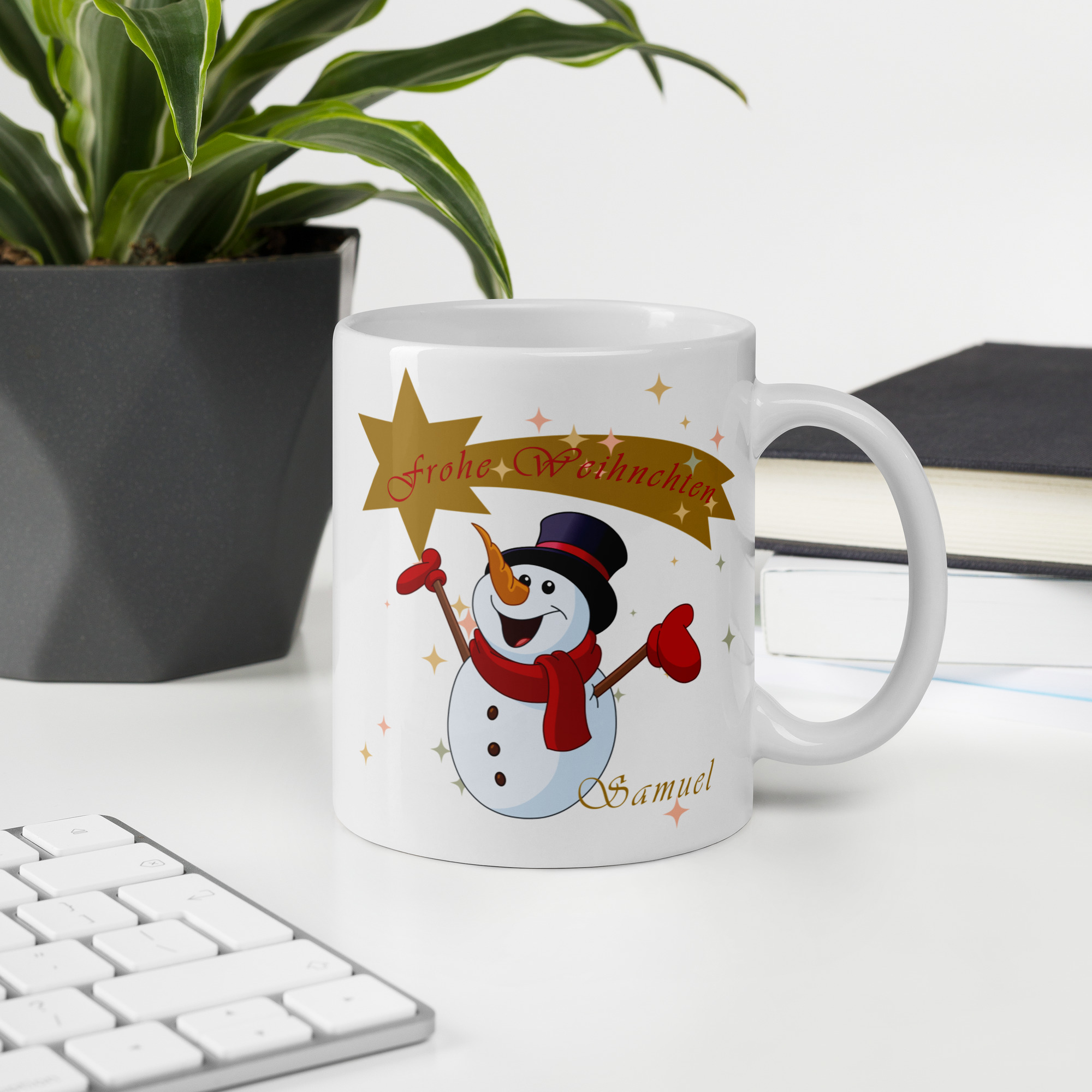 Personalisierte Tasse Schneemann zu Weihnachten mit Namen