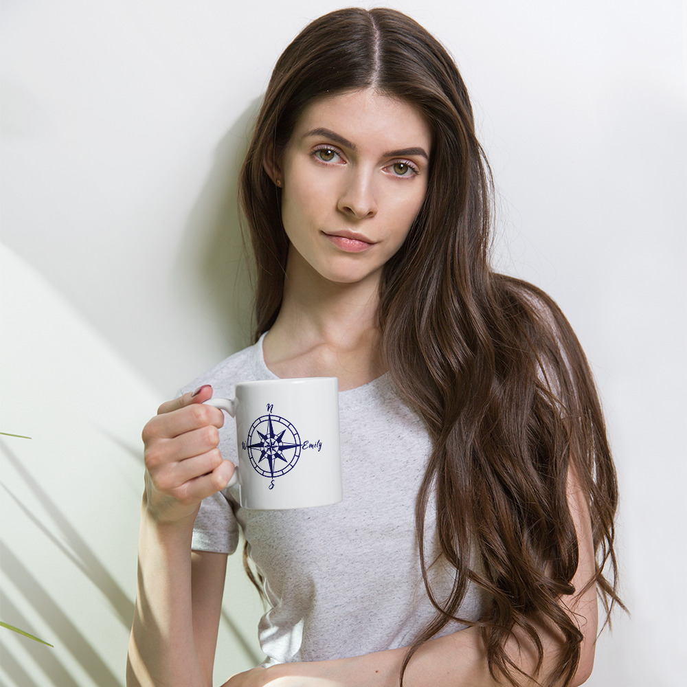 Maritime Kaffeetasse mit Kompass und Wunschnamen - Perfektes Geschenk