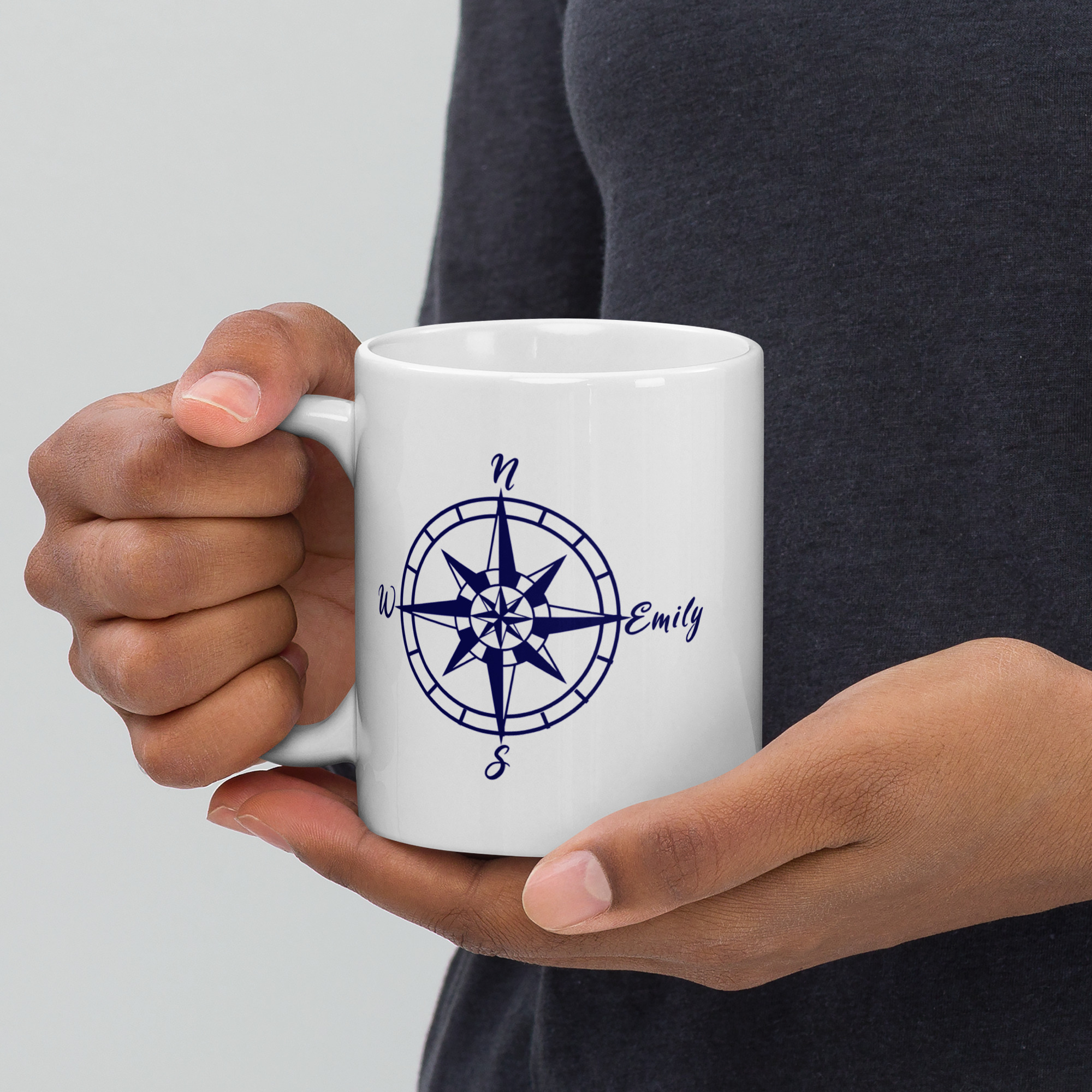 Maritime Kaffeetasse mit Kompass und Wunschnamen - Perfektes Geschenk