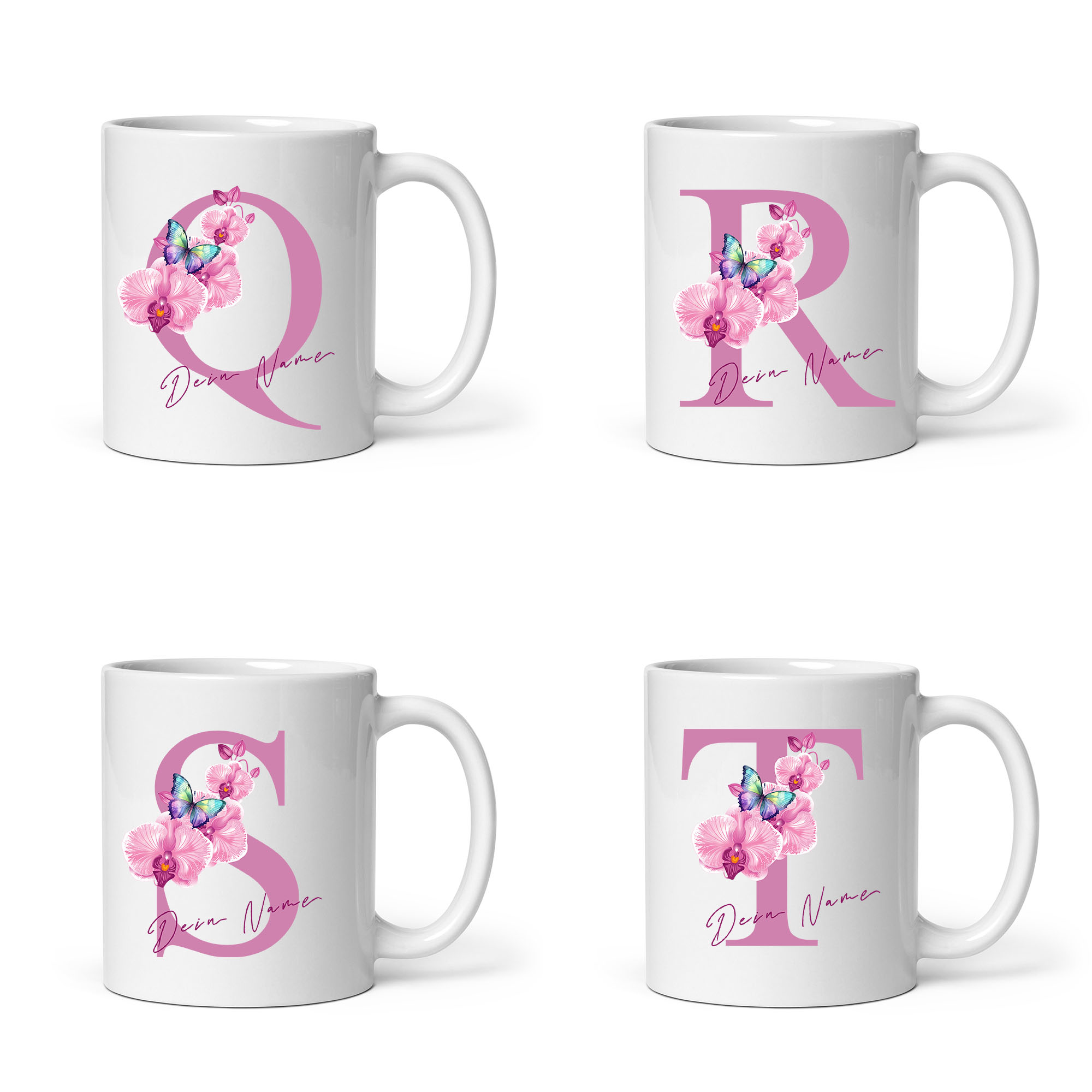 Orchideen-Tasse mit persönlichem Touch: Einzigartiges Blumendesign mit individuellem Namen für besondere Kaffeemomente!