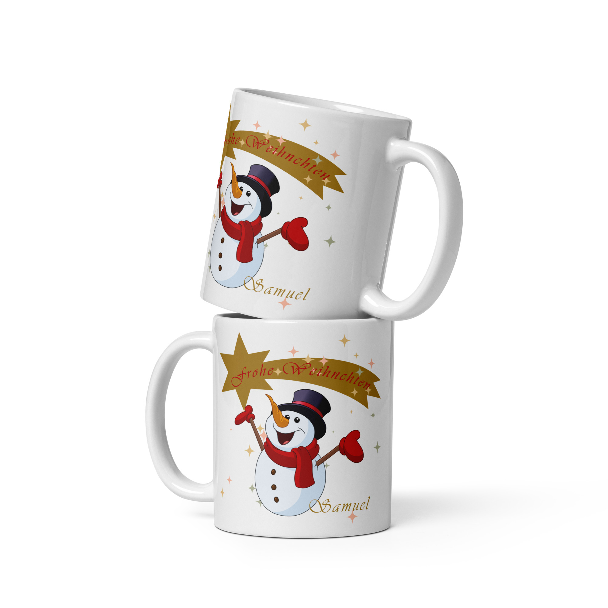 Personalisierte Tasse Schneemann zu Weihnachten mit Namen