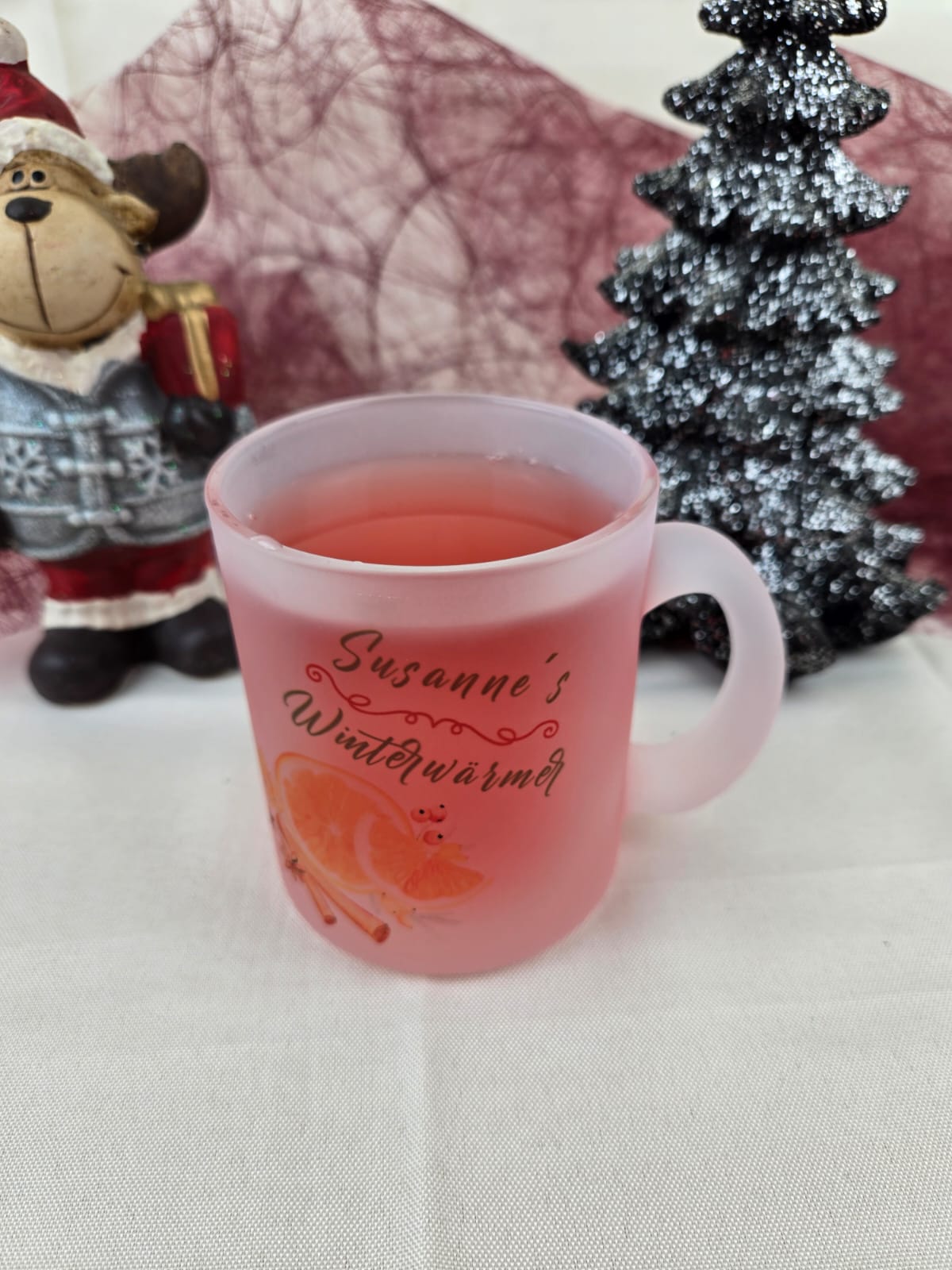 Personalisierte Glastasse satiniert mit eigenem Namen |Glühwein-/Teeglas mit Wunschnamen | Geschenk