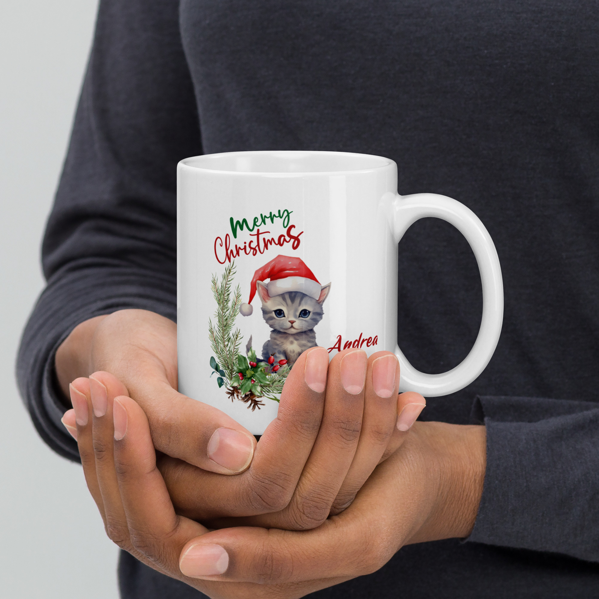 Personalisierte Tasse Kätzchen zu Weihnachten mit Namen