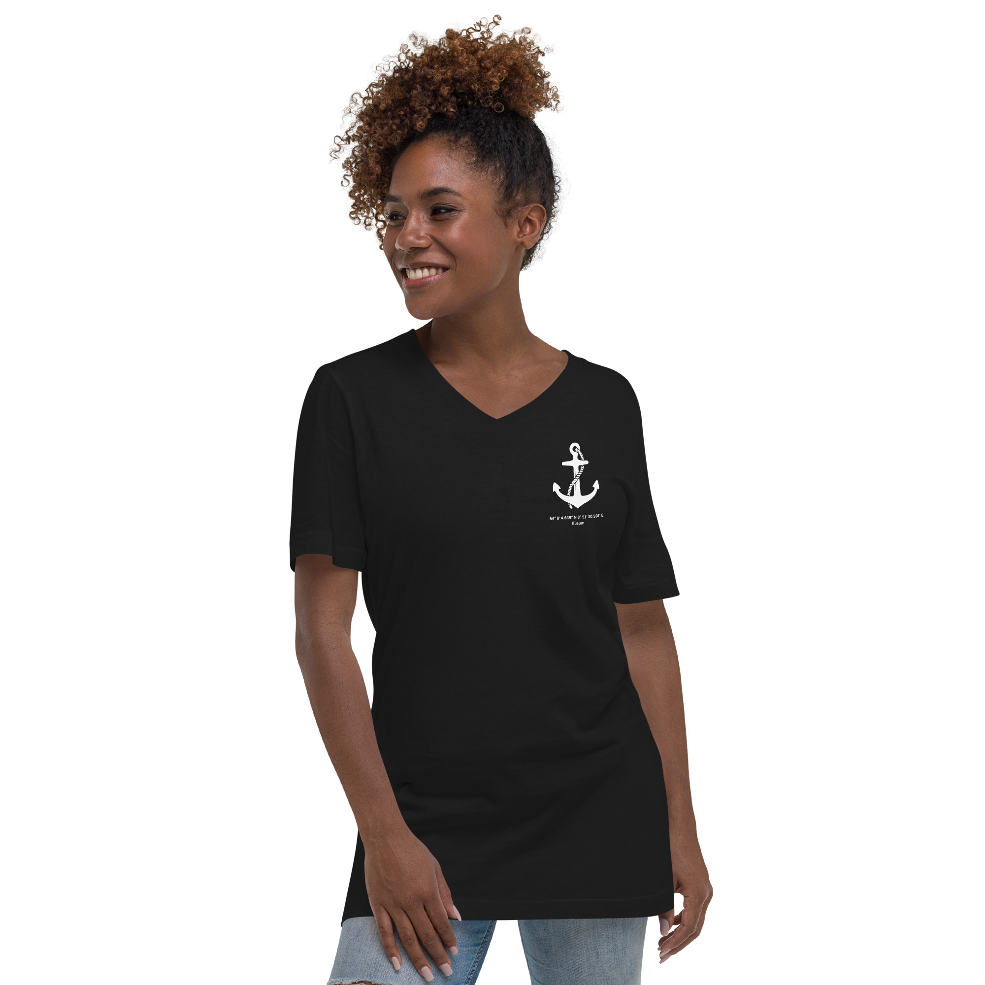 Maritimes Unisex T-Shirt mit V-Ausschnitt aus Baumwolle mit Anker