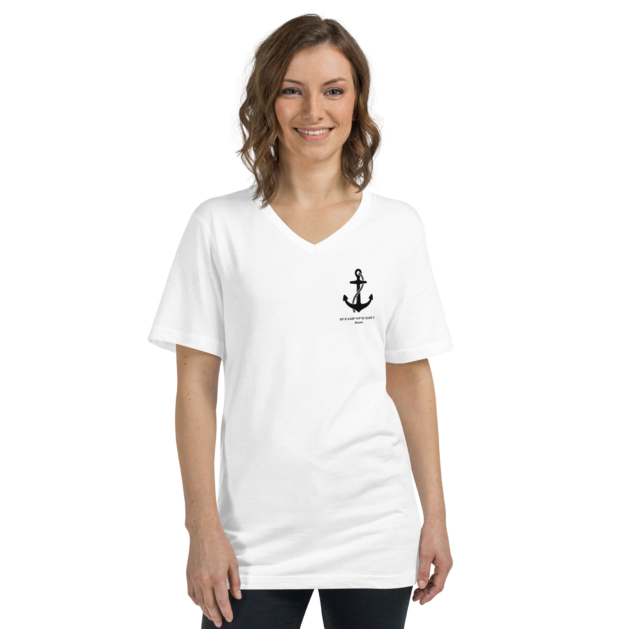 Maritimes Unisex T-Shirt mit V-Ausschnitt aus Baumwolle mit Anker