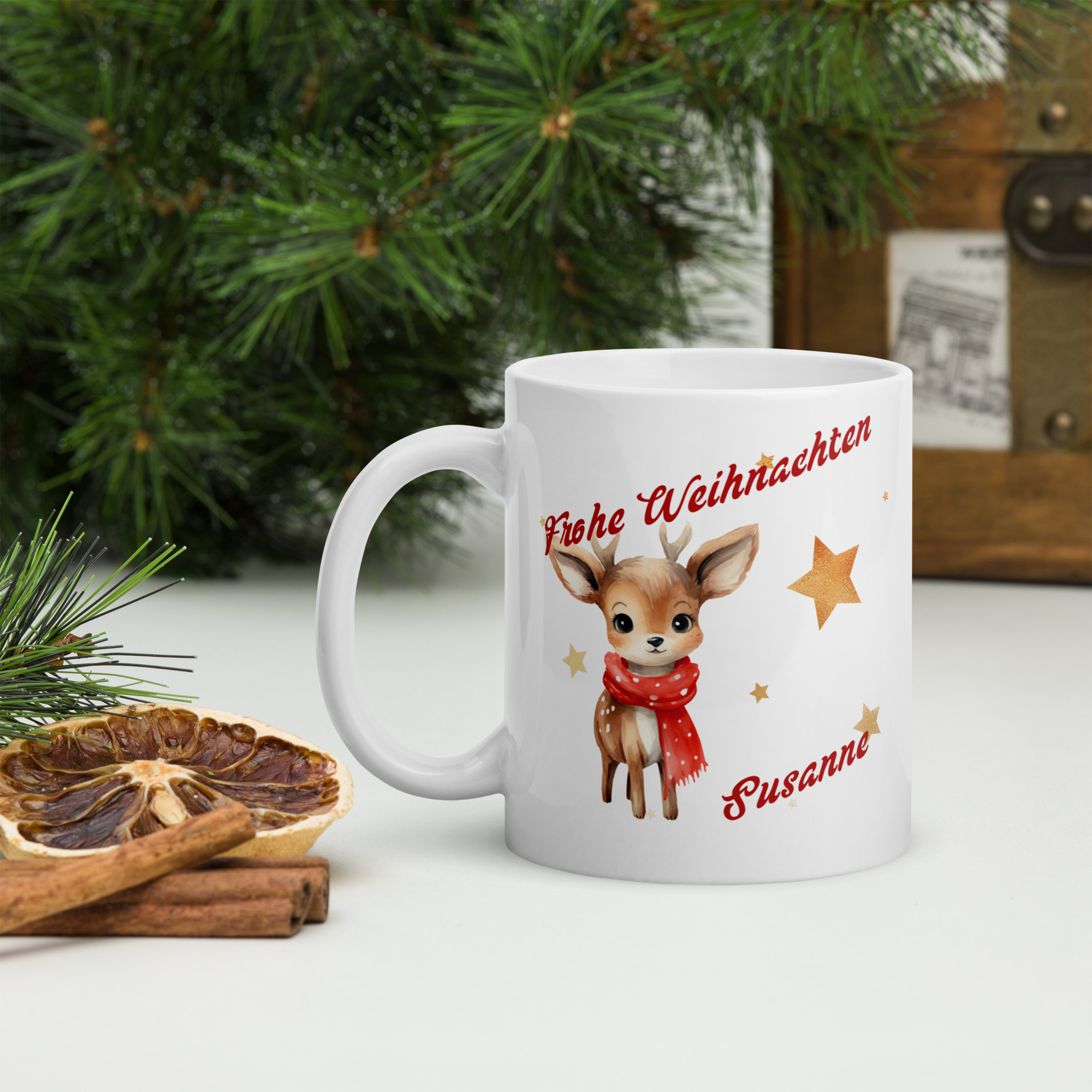 Personalisierte Tasse Rentier zu Weihnachten mit Name