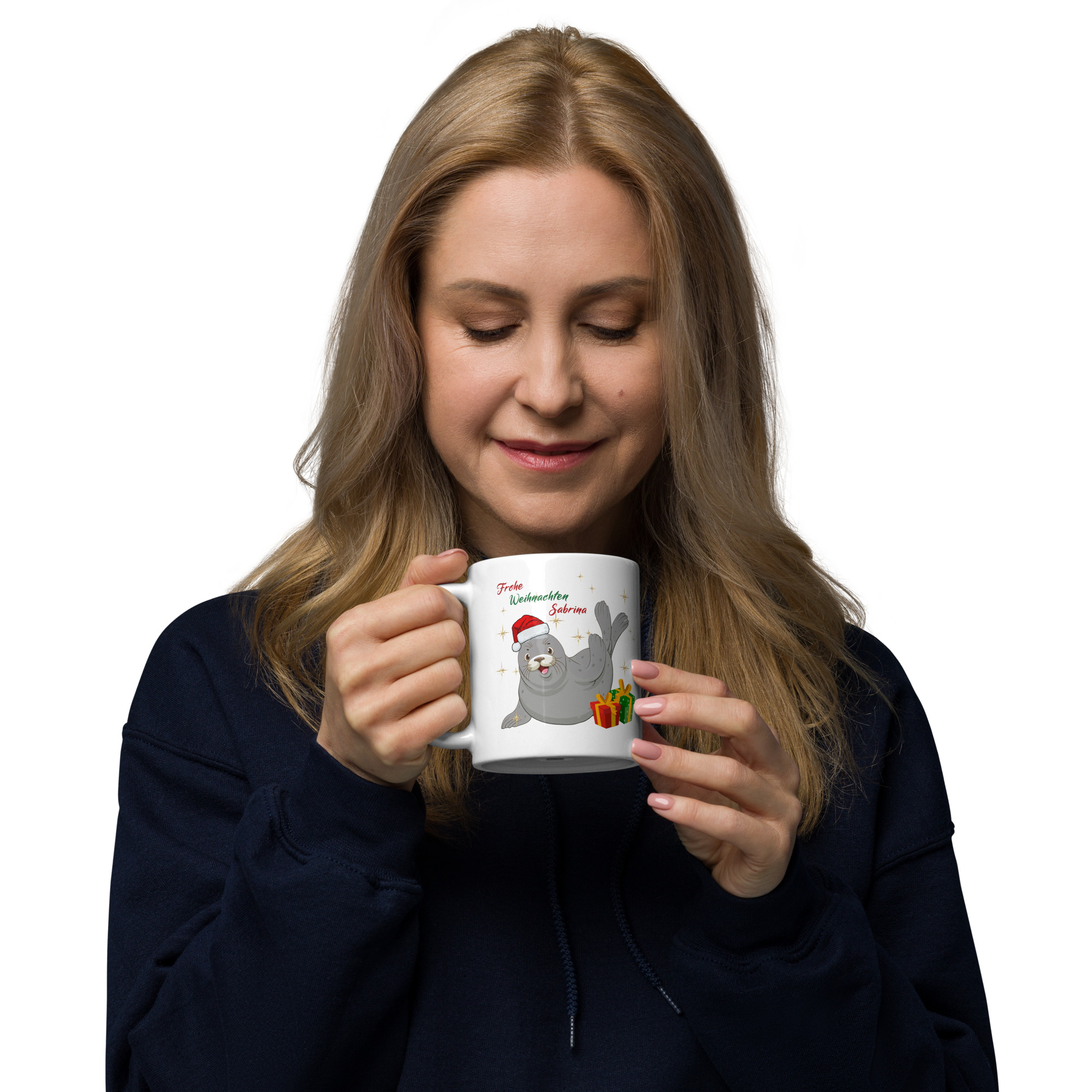 Personalisierte Tasse Robbe zu Weihnachten mit Namen