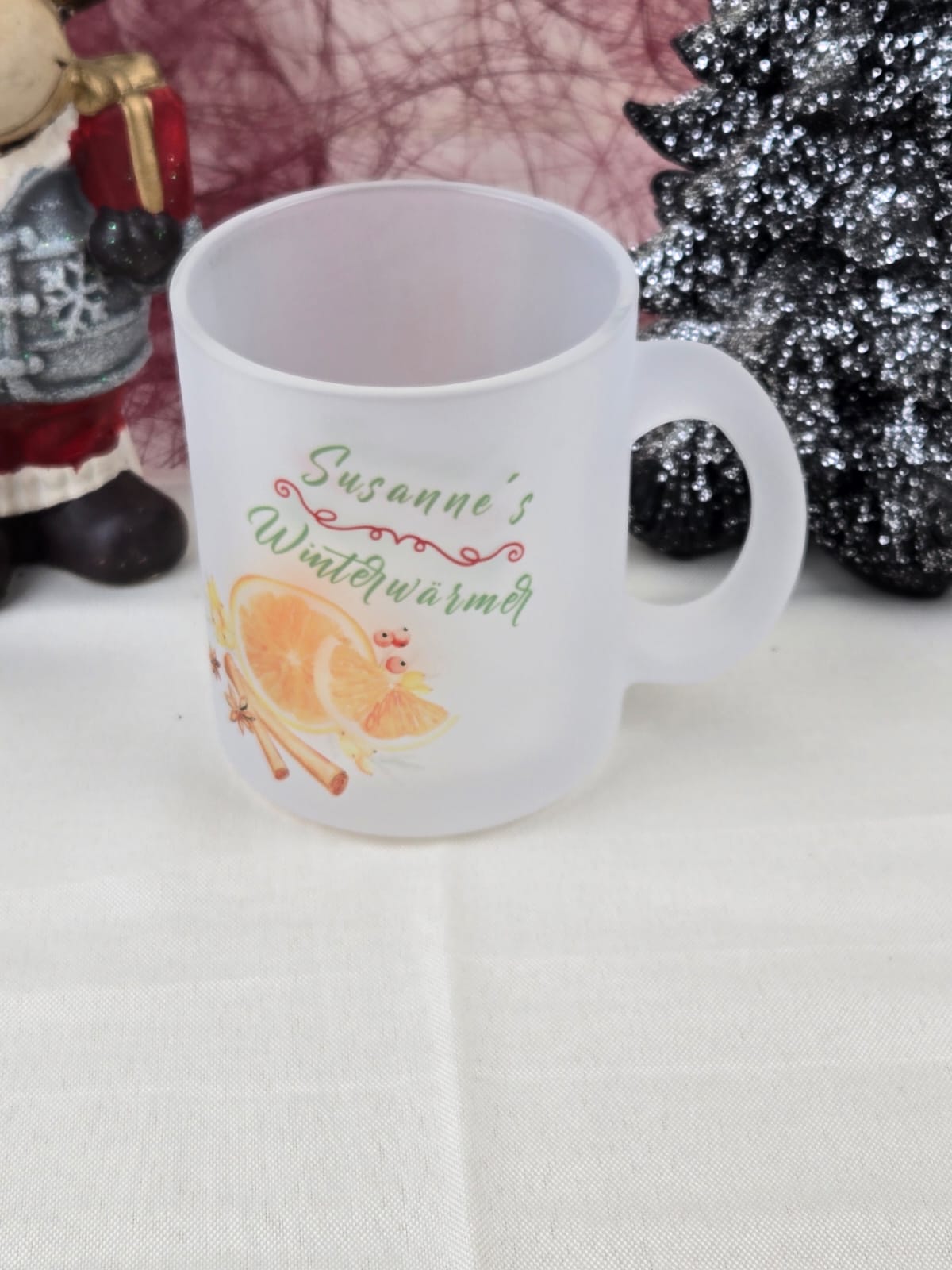 Personalisierte Glastasse satiniert mit eigenem Namen |Glühwein-/Teeglas mit Wunschnamen | Geschenk