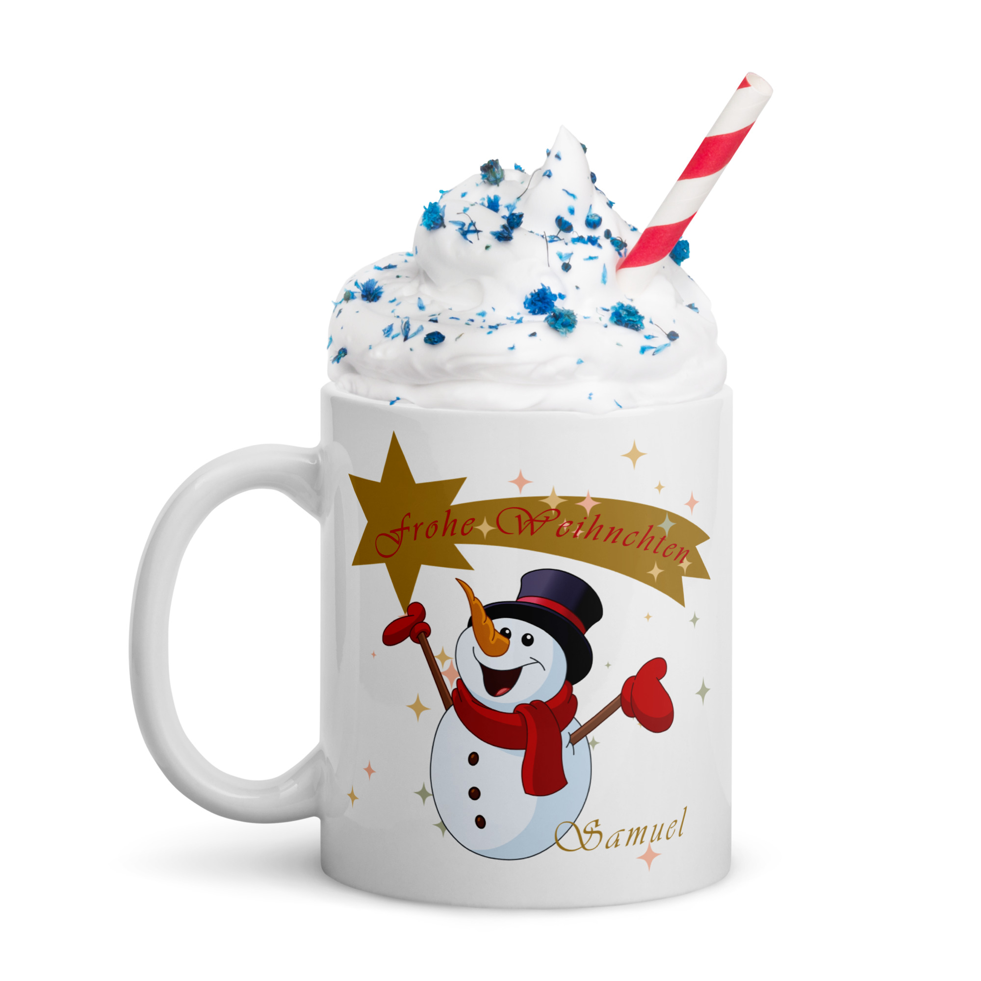 Personalisierte Tasse Schneemann zu Weihnachten mit Namen