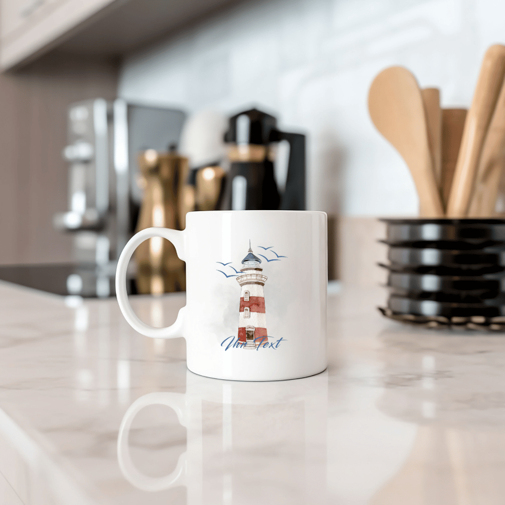 Personalisierte Tasse mit Leuchtturm | Aquarell | Geschenk | Maritim