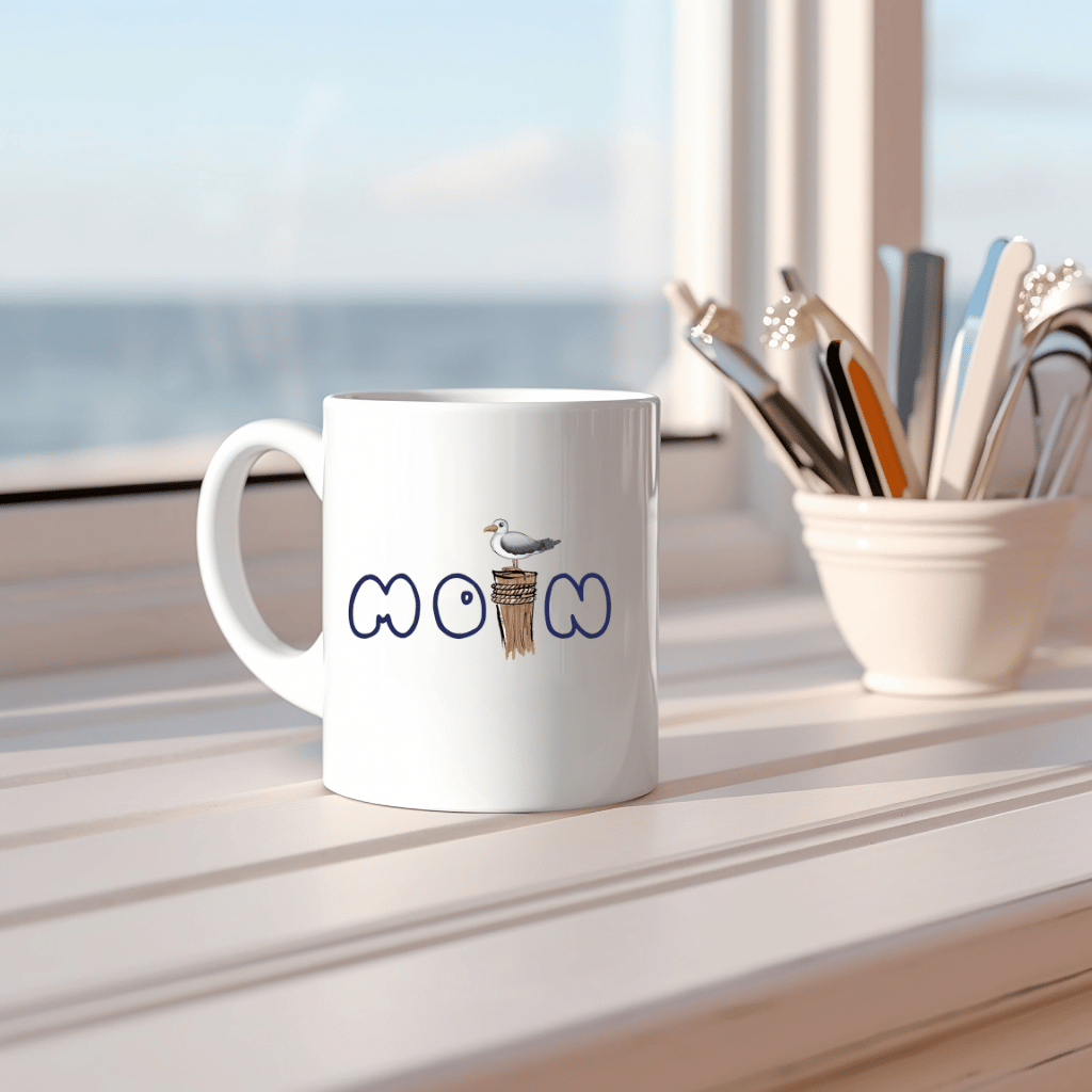 Nordsee-Design Kaffeetasse: "Moin mit Möwe" – Ein Hauch von Küstencharme beim Kaffee