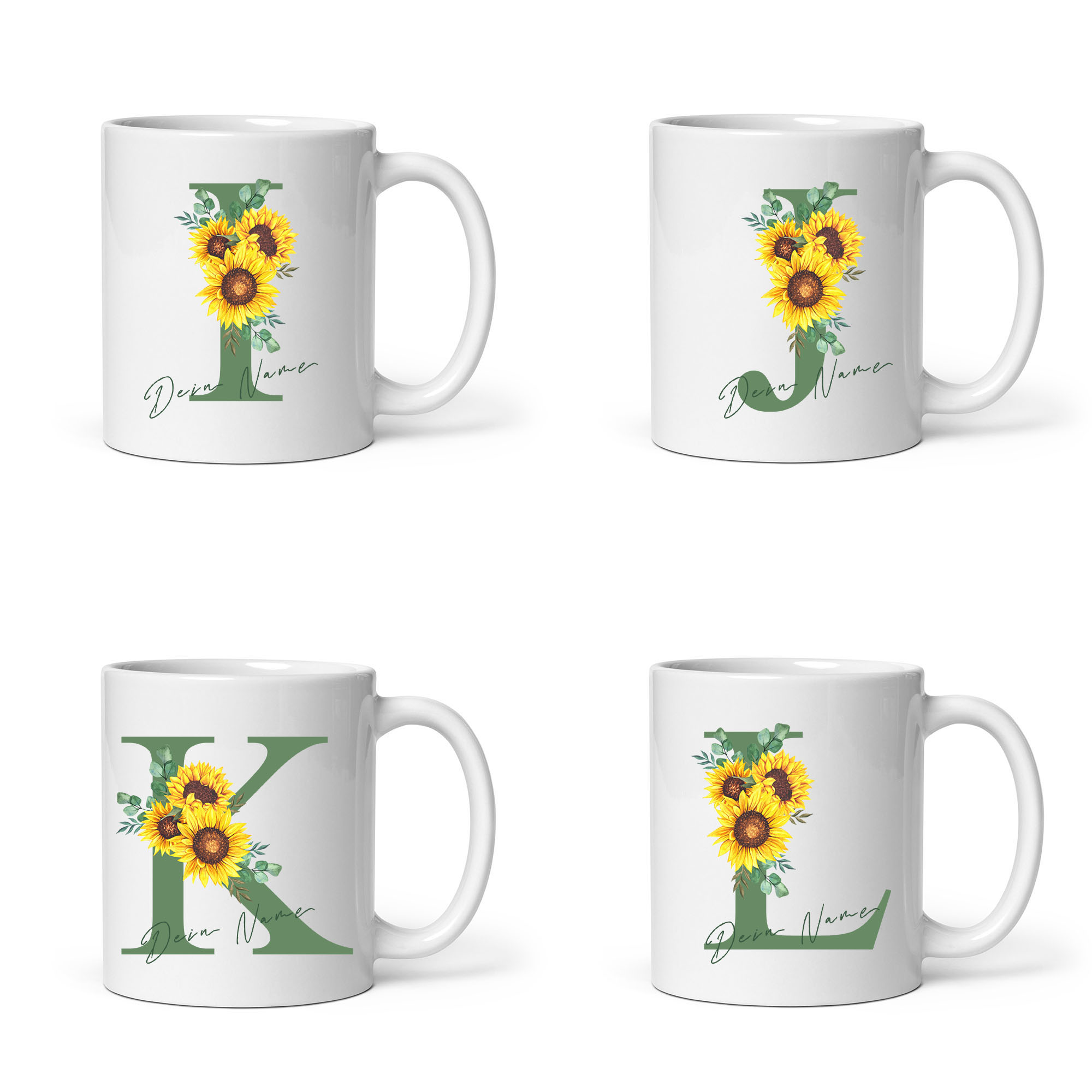 Personalisierte Sonnenblumen-Tasse: Blumiges Design, individueller Name