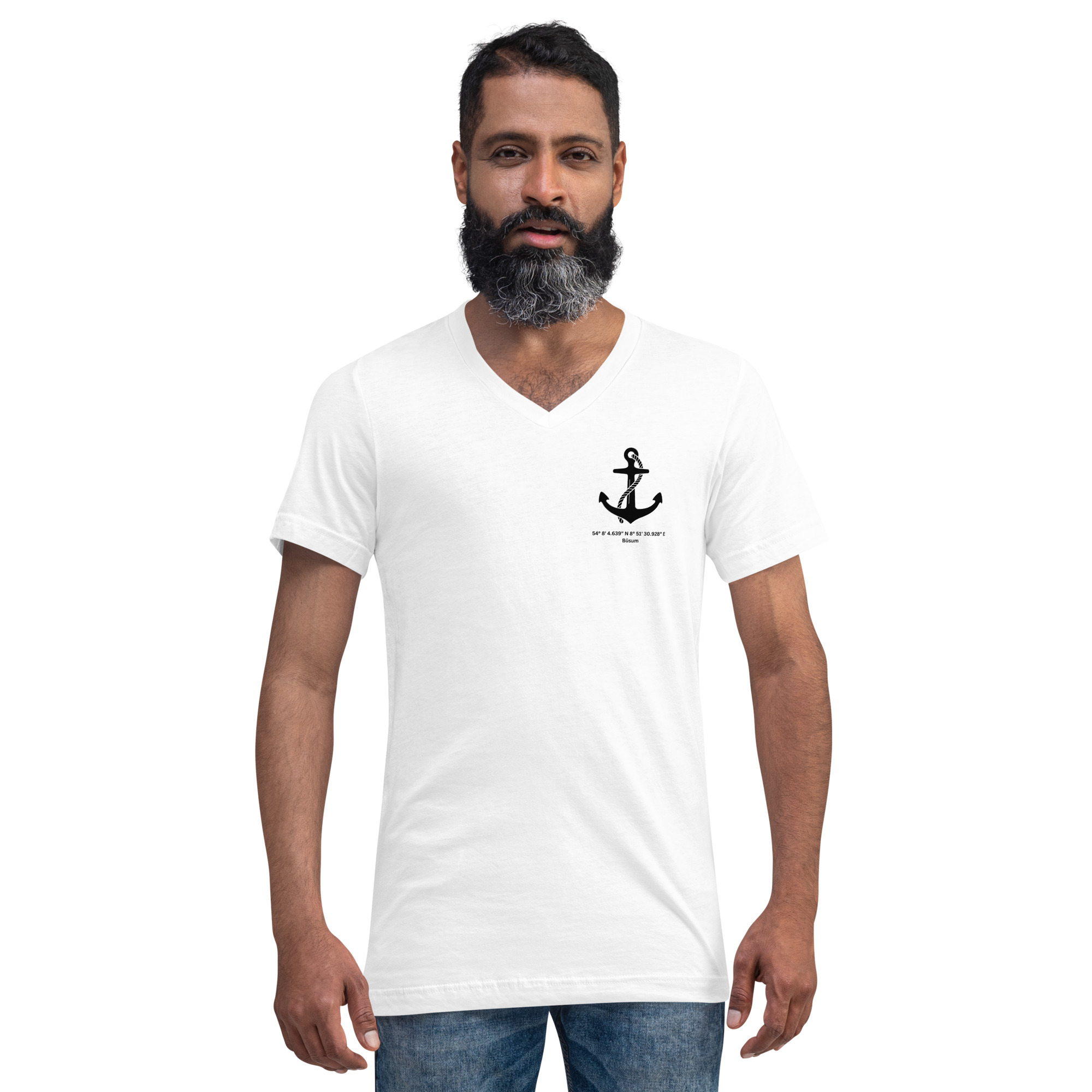 Maritimes Unisex T-Shirt mit V-Ausschnitt aus Baumwolle mit Anker