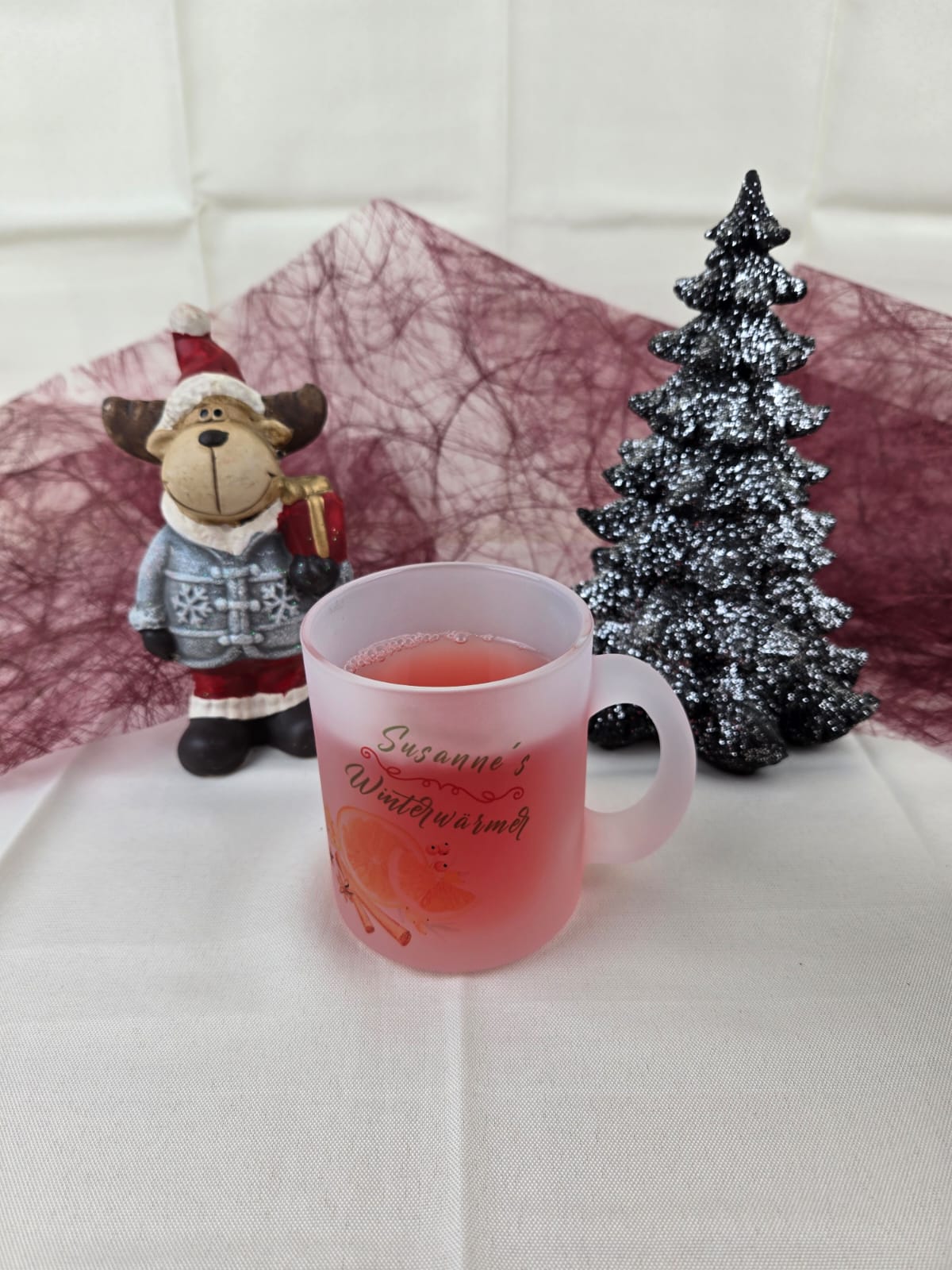 Personalisierte Glastasse satiniert mit eigenem Namen |Glühwein-/Teeglas mit Wunschnamen | Geschenk