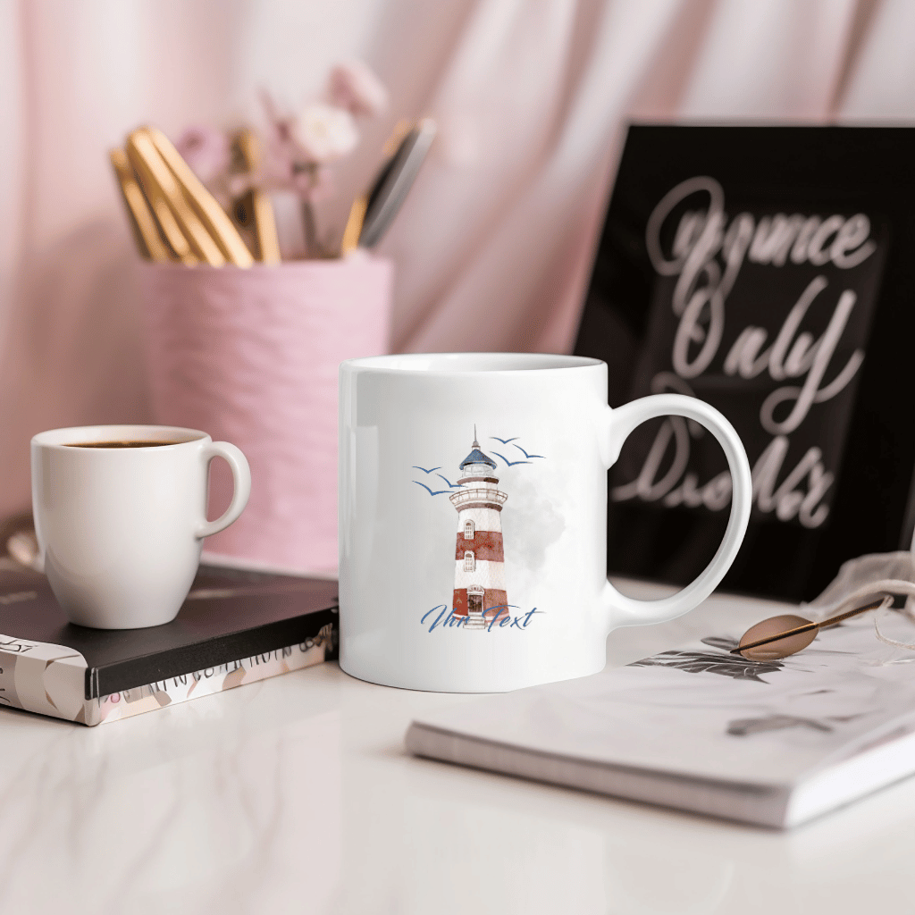 Personalisierte Tasse mit Leuchtturm | Aquarell | Geschenk | Maritim