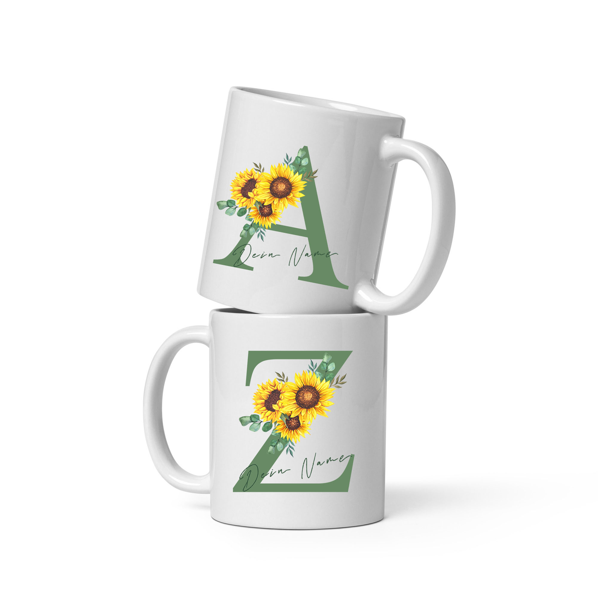 Personalisierte Sonnenblumen-Tasse: Blumiges Design, individueller Name