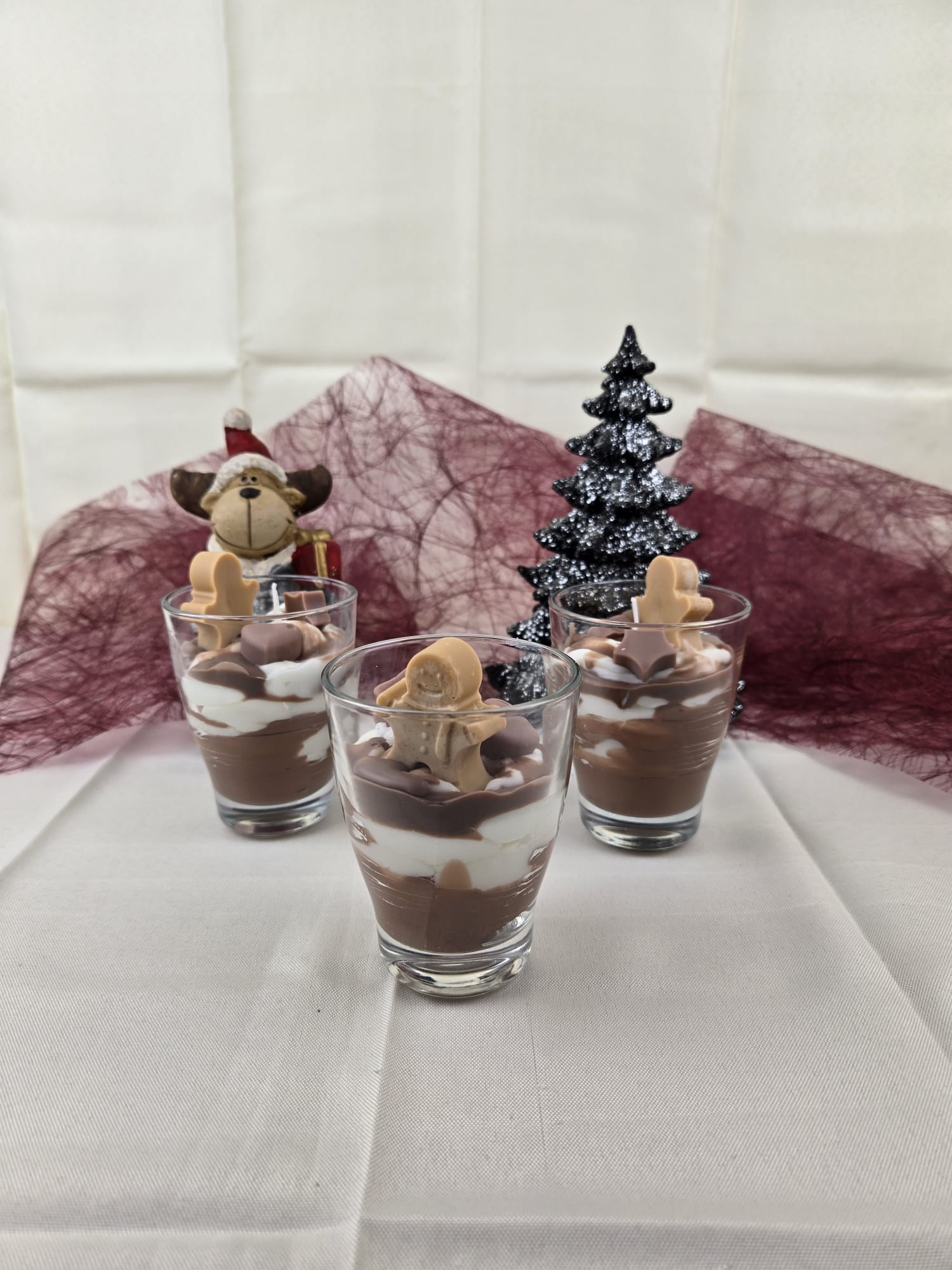 Dessertkerze Schoko, Weihnachtliche handgemachte duftfreie Sojakerze im Glas