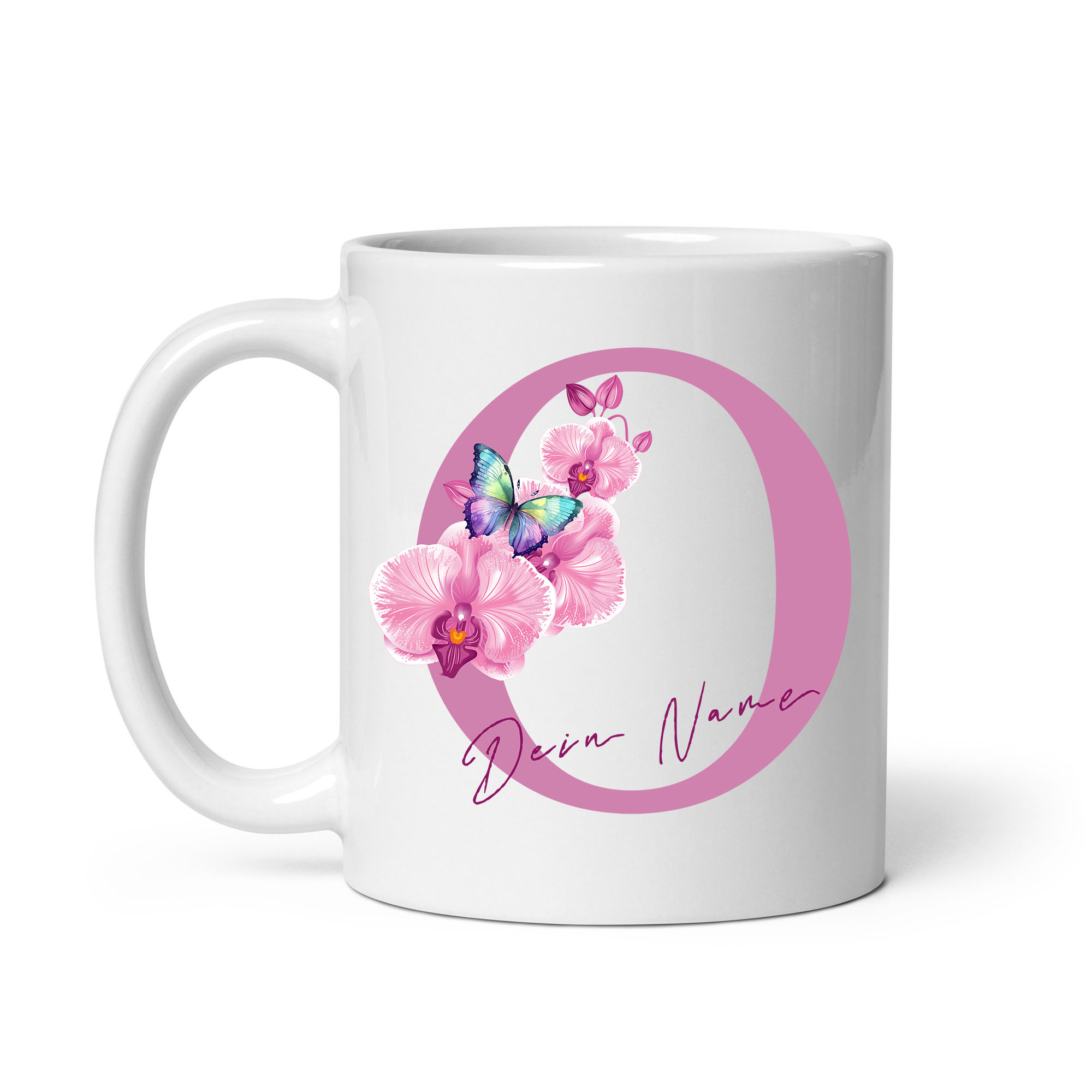 Orchideen-Tasse mit persönlichem Touch: Einzigartiges Blumendesign mit individuellem Namen für besondere Kaffeemomente!