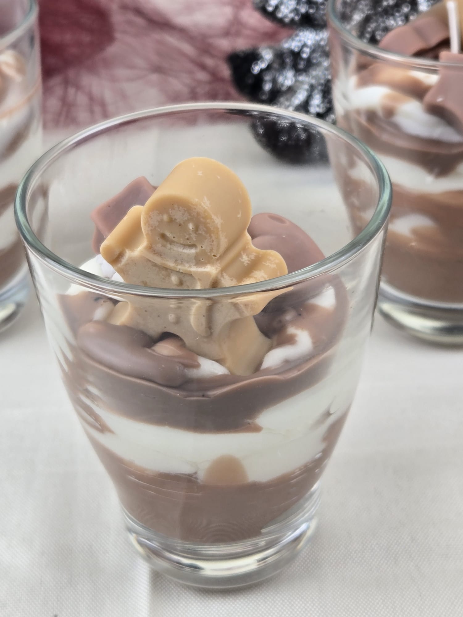 Dessertkerze Schoko, Weihnachtliche handgemachte duftfreie Sojakerze im Glas