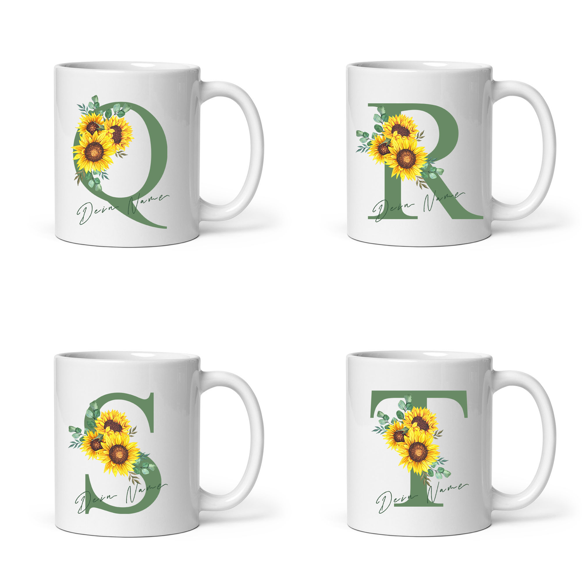 Personalisierte Sonnenblumen-Tasse: Blumiges Design, individueller Name