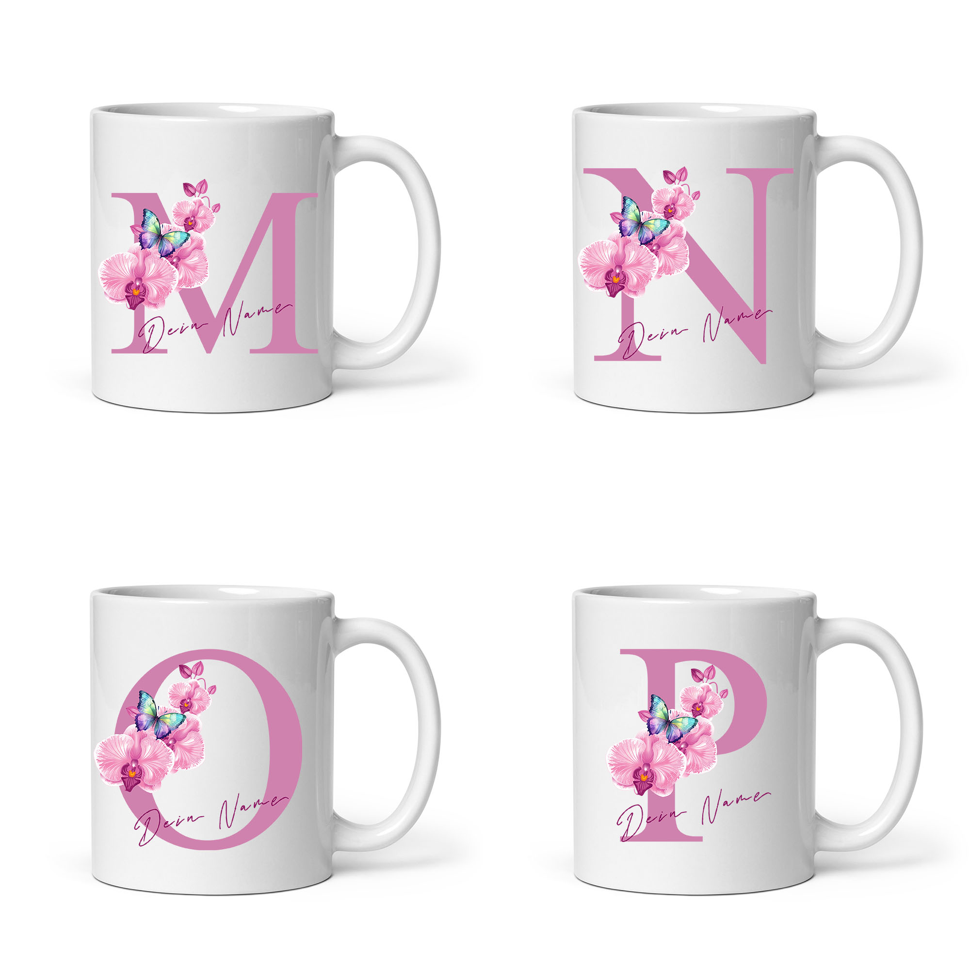 Orchideen-Tasse mit persönlichem Touch: Einzigartiges Blumendesign mit individuellem Namen für besondere Kaffeemomente!