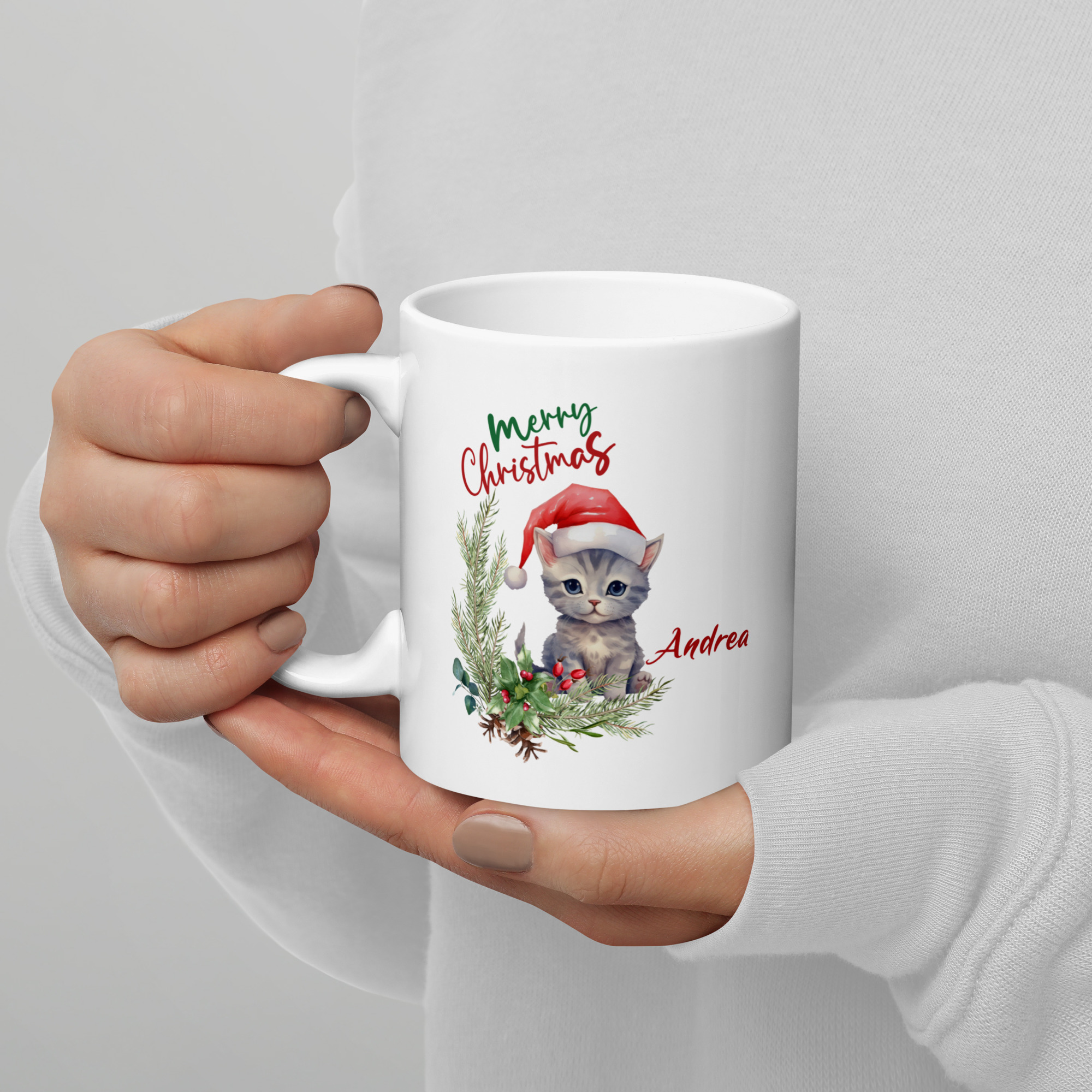 Personalisierte Tasse Kätzchen zu Weihnachten mit Namen