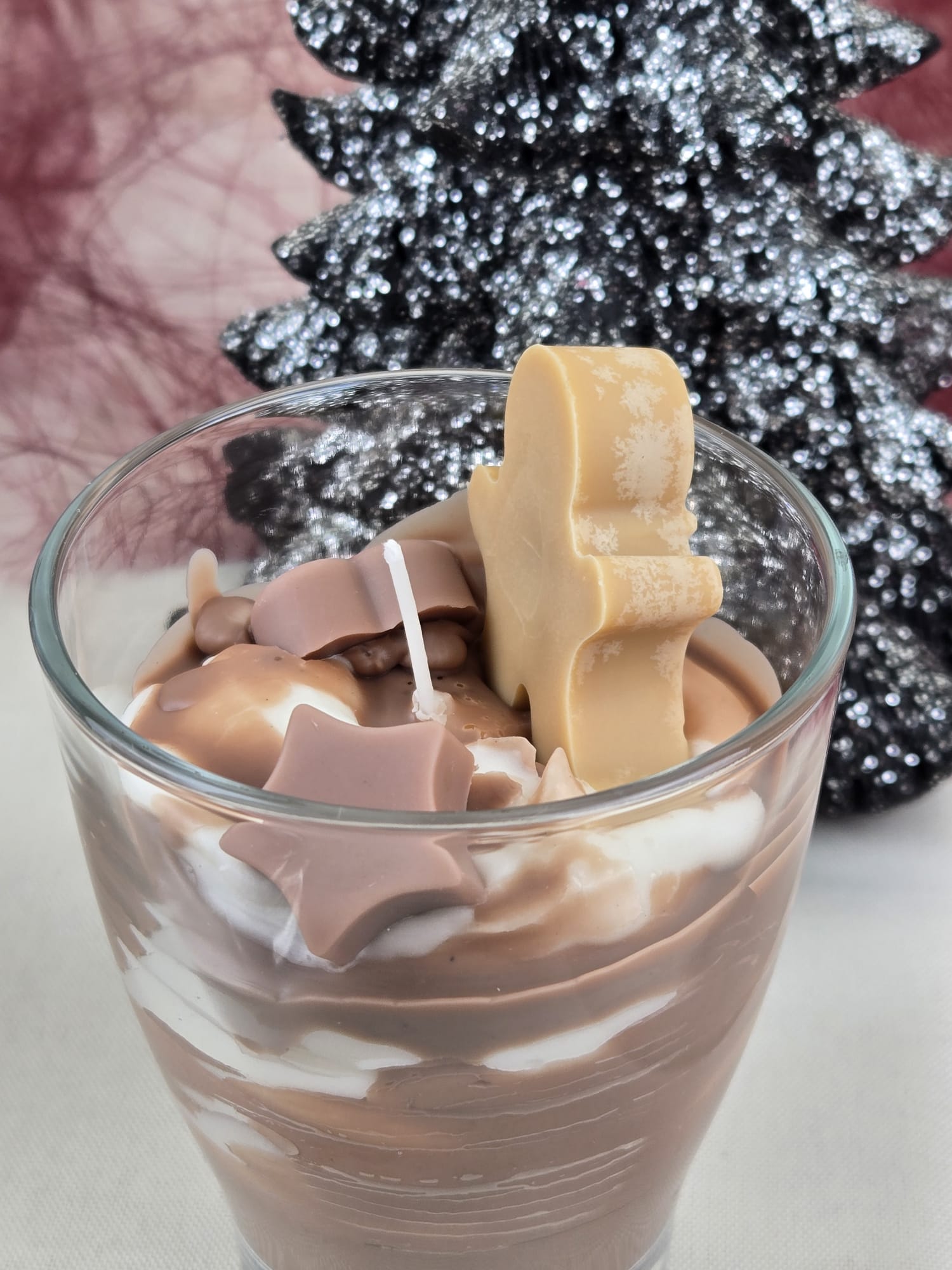 Dessertkerze Schoko, Weihnachtliche handgemachte duftfreie Sojakerze im Glas