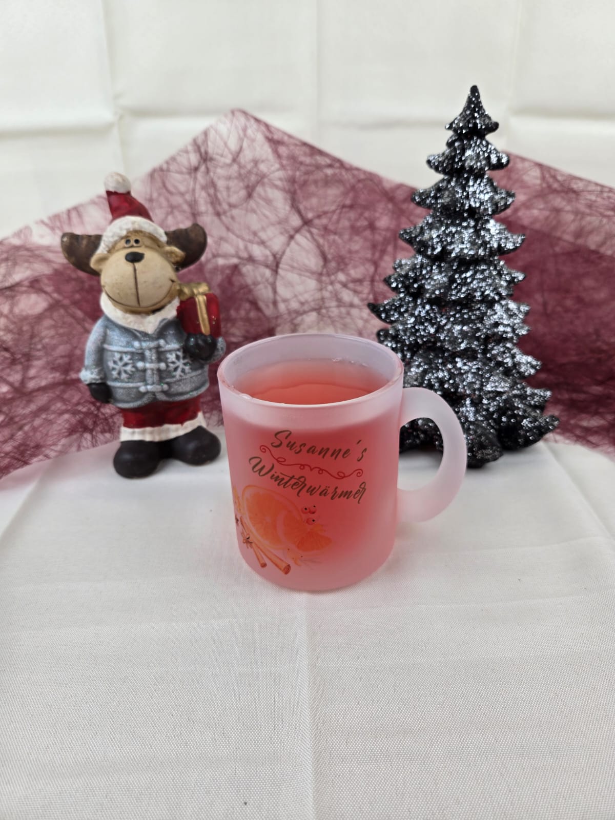 Personalisierte Glastasse satiniert mit eigenem Namen |Glühwein-/Teeglas mit Wunschnamen | Geschenk