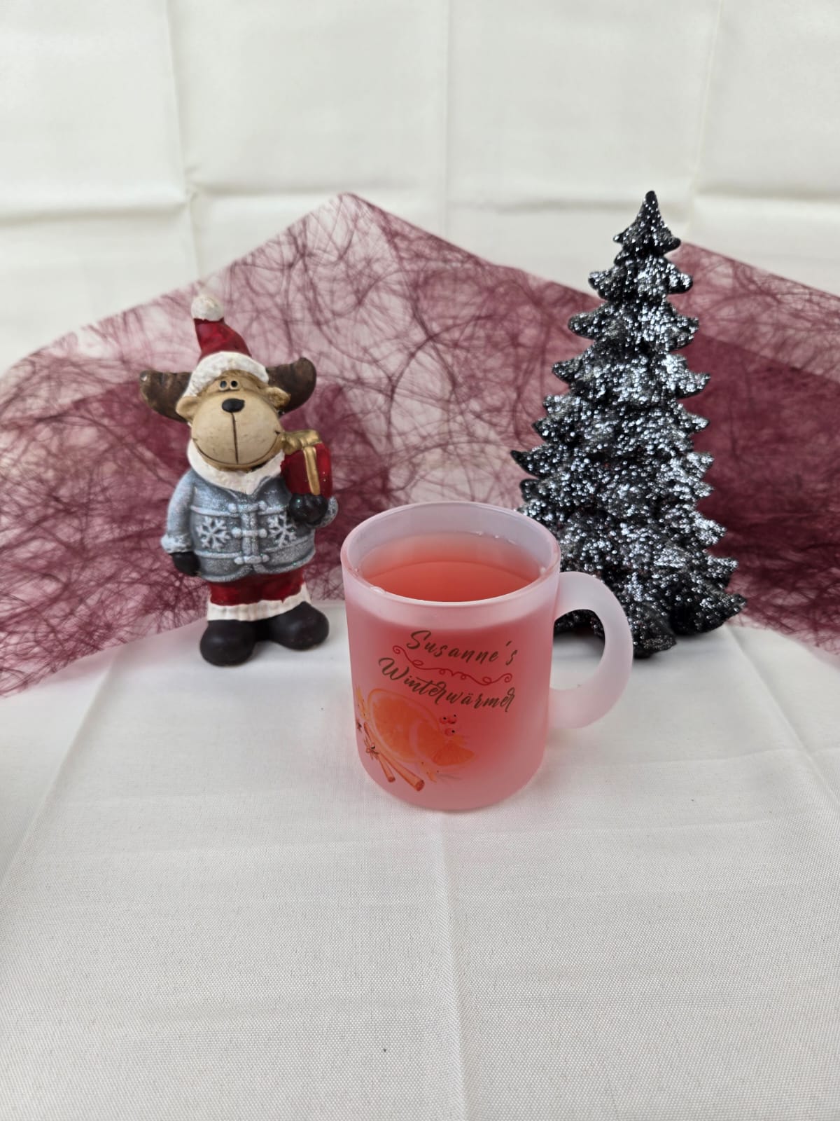 Personalisierte Glastasse satiniert mit eigenem Namen |Glühwein-/Teeglas mit Wunschnamen | Geschenk