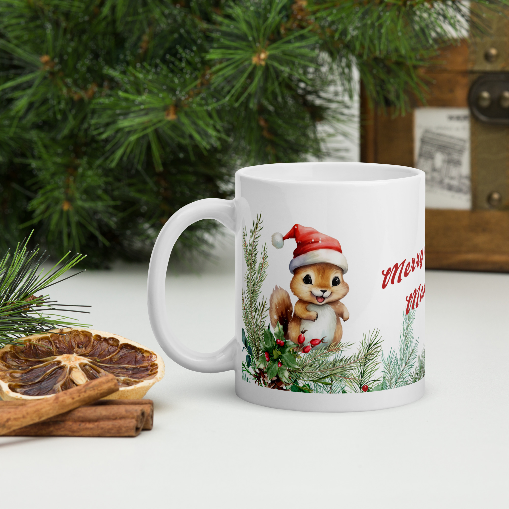 Personalisierte Tasse Eichhörnchen zu Weihnachten mit Namen