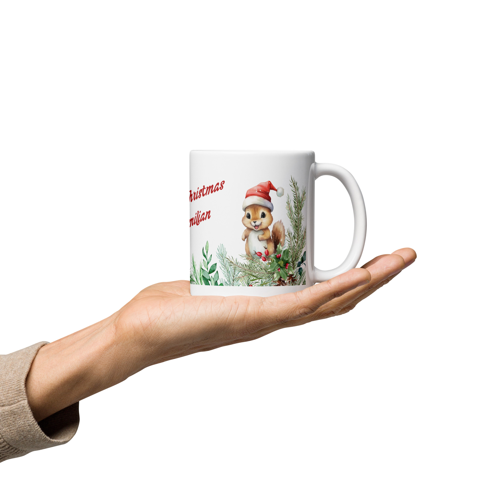 Personalisierte Tasse Eichhörnchen zu Weihnachten mit Namen