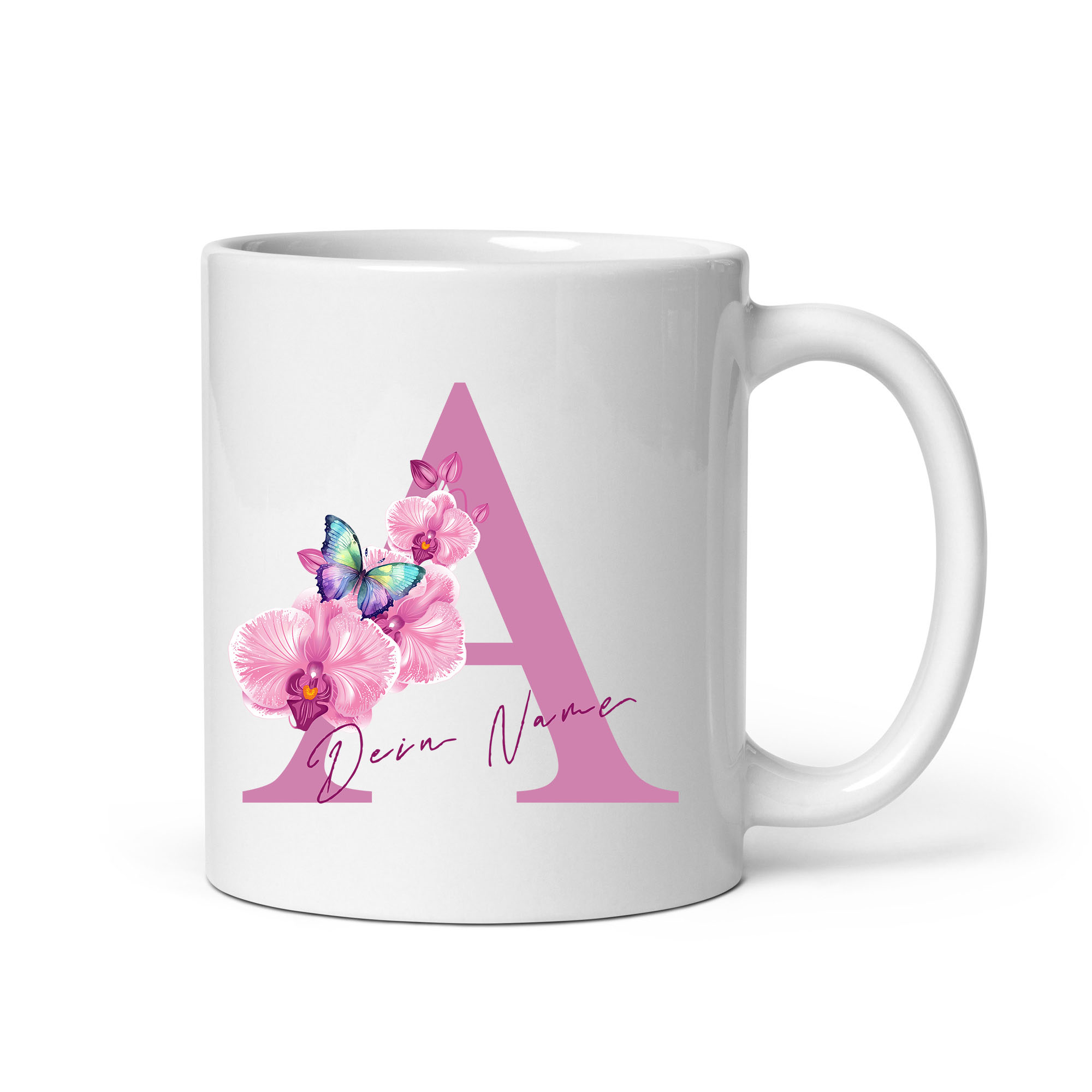 Orchideen-Tasse mit persönlichem Touch: Einzigartiges Blumendesign mit individuellem Namen für besondere Kaffeemomente!