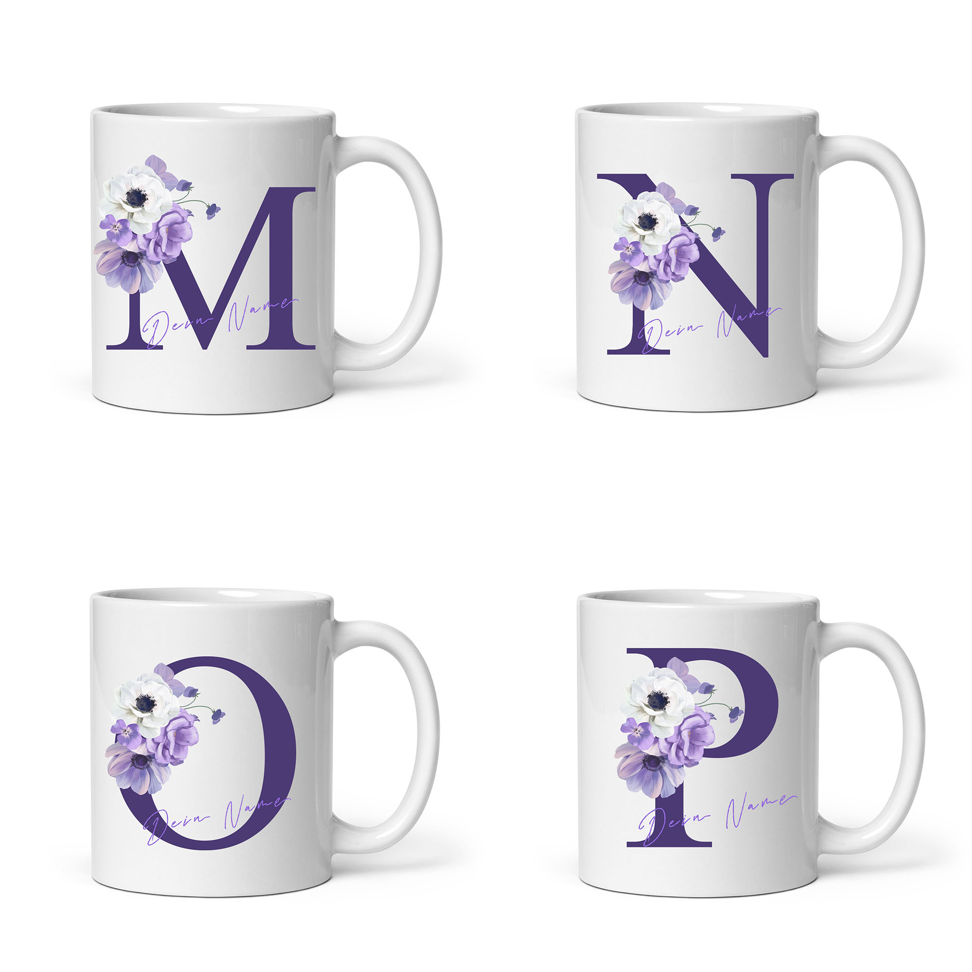 Personalisierte lila Blumen-Tasse: Zauberhaftes Design mit individuellem Namen für Genussmomente!