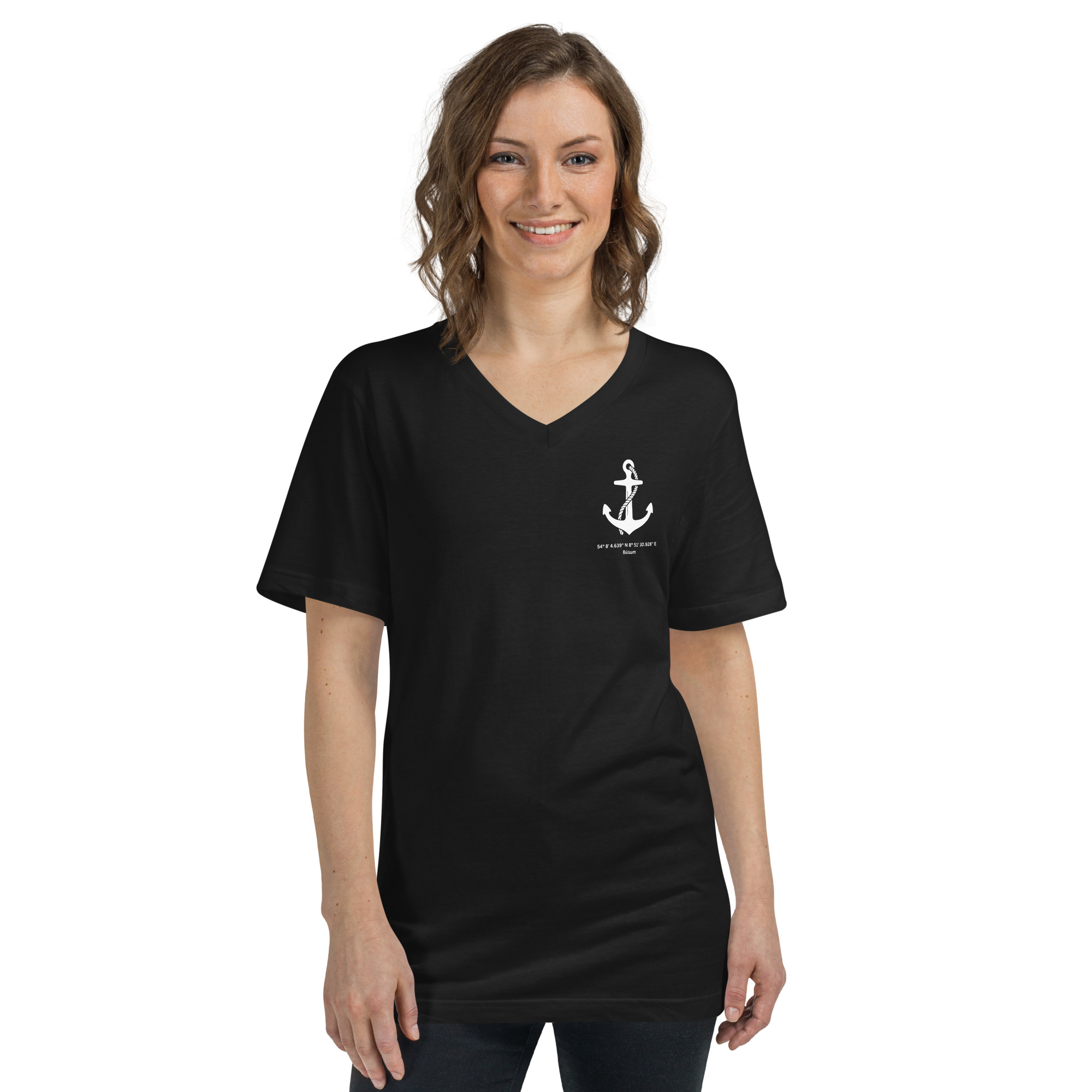 Maritimes Unisex T-Shirt mit V-Ausschnitt aus Baumwolle mit Anker