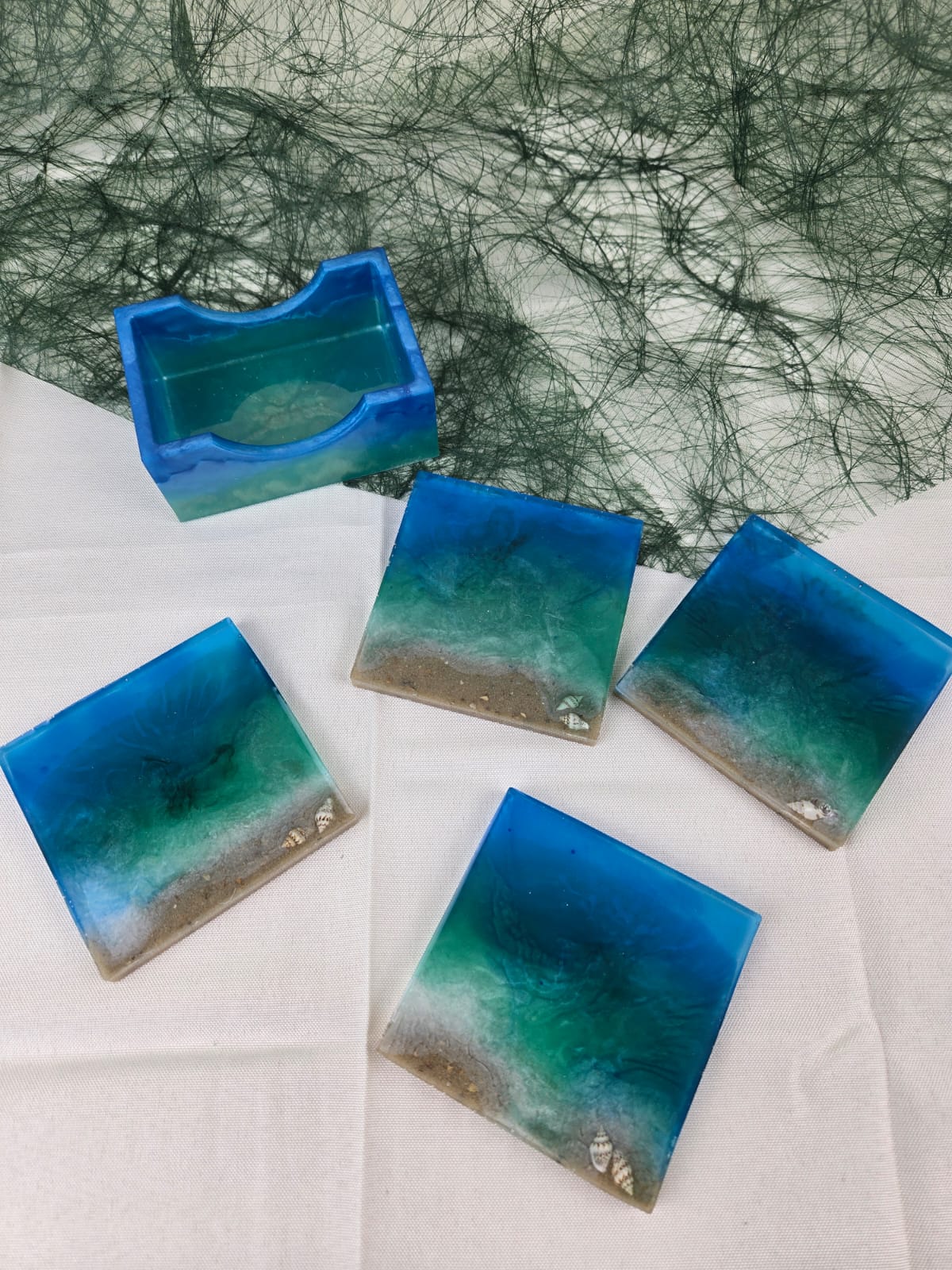 Maritime Resin Untersetzer-Set – Handgemachte Kunst für Urlaubsfeeling Zuhause