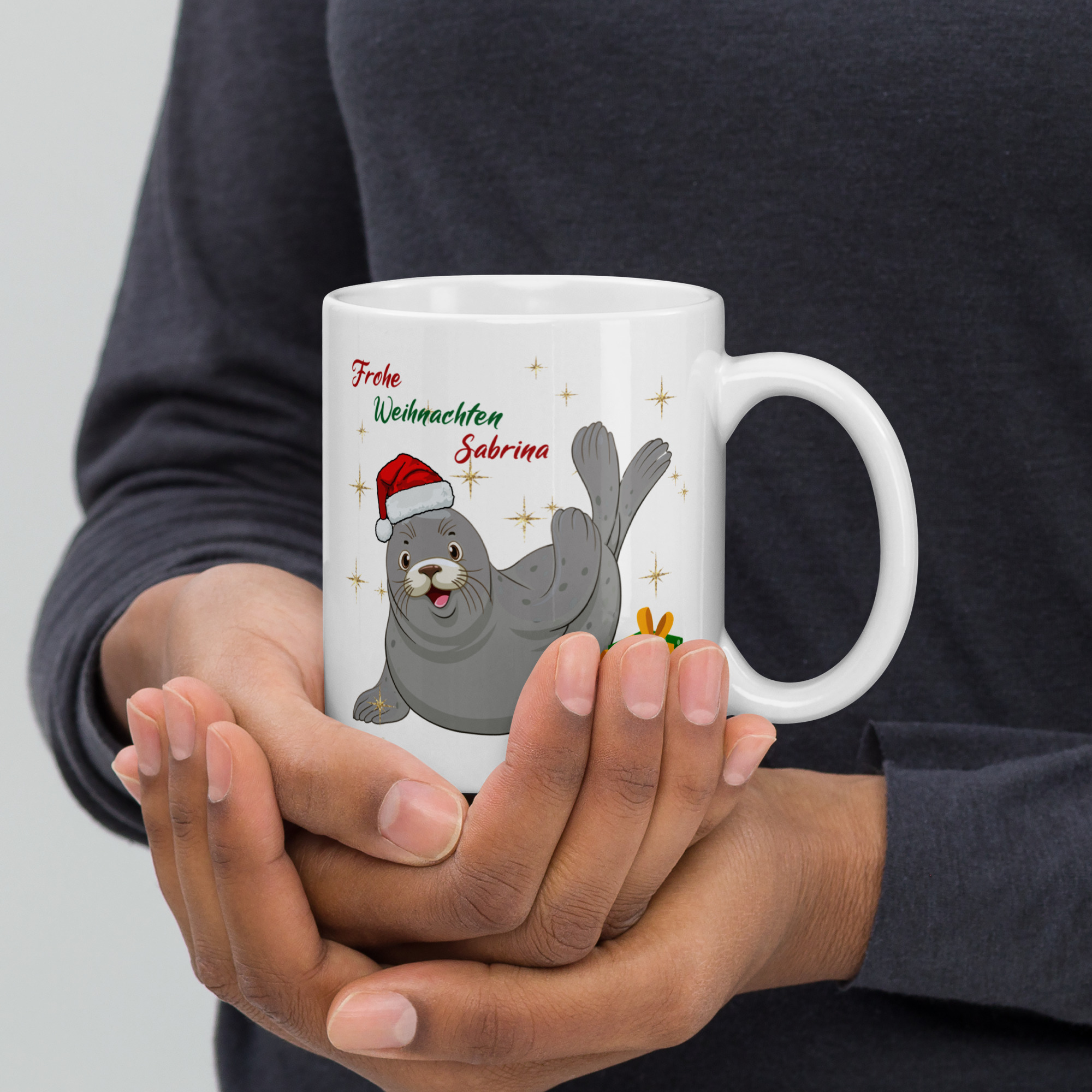 Personalisierte Tasse Robbe zu Weihnachten mit Namen