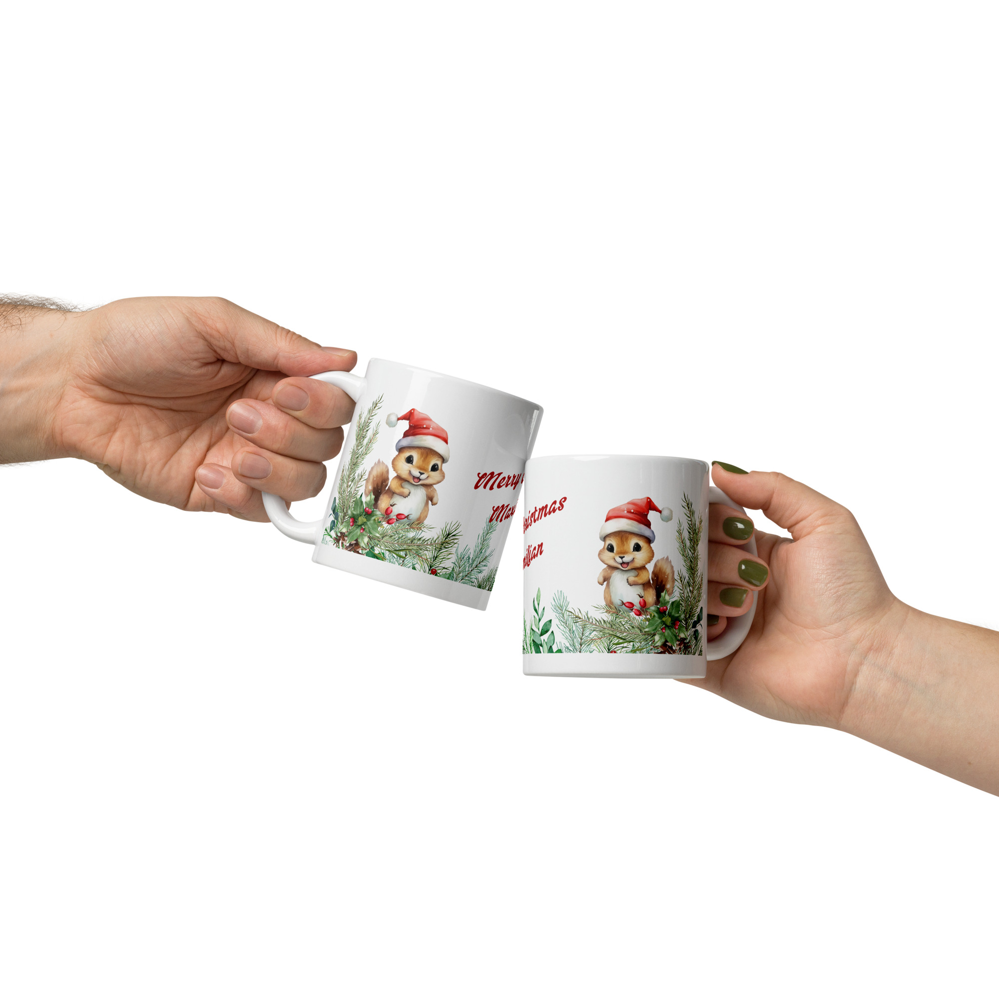 Personalisierte Tasse Eichhörnchen zu Weihnachten mit Namen